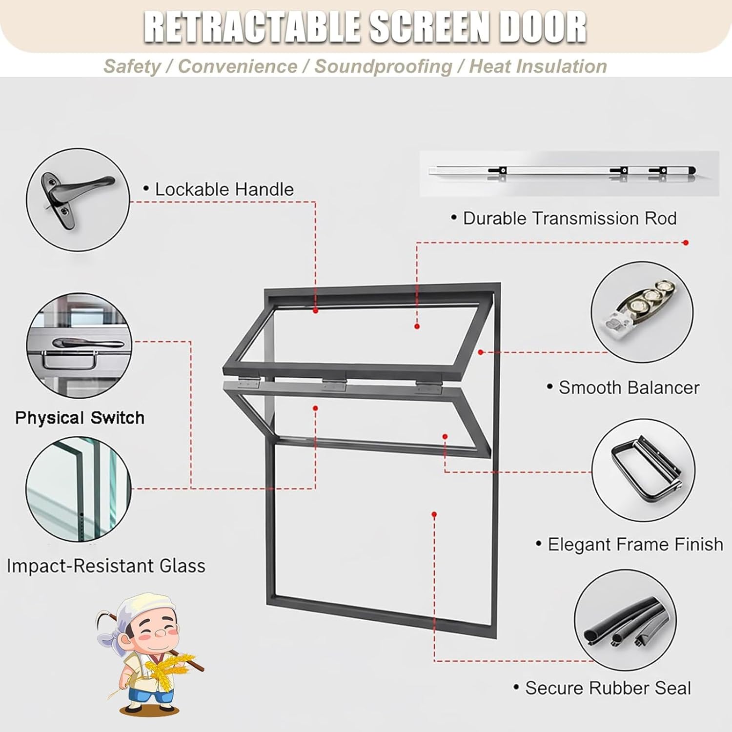 White_44x30in (112x76cm) Aluminum Frame Up Down Foldable Sliding Windows, Lockable Double Hung with Handle, Customizable Mobile Home Vent for Coffee Shop Kitchen Food Truck Black