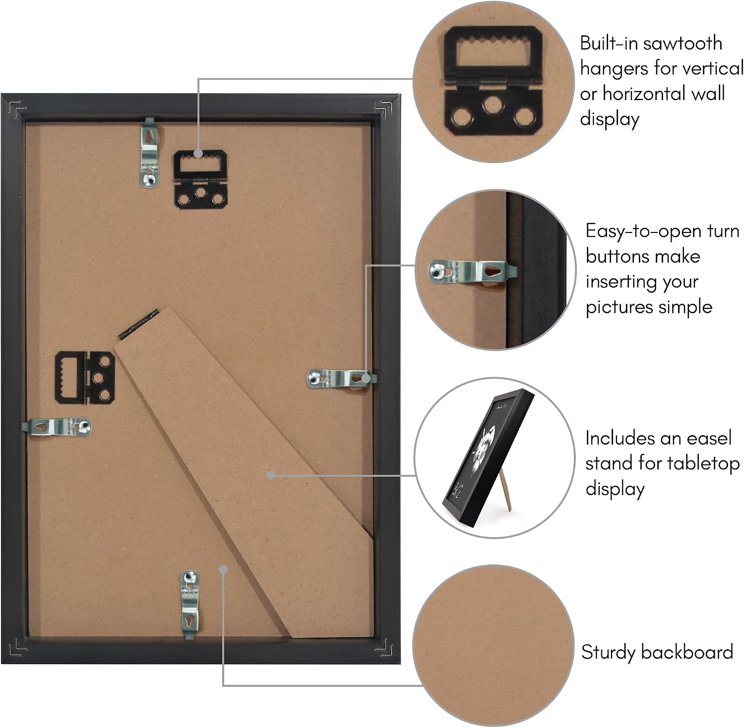 Americanflat 8x12 Picture Frame with Shatter-Resistant Glass - Soho Collection - Gallery Style Deep Molding Picture Frames for Tabletop and Wall Display - Black