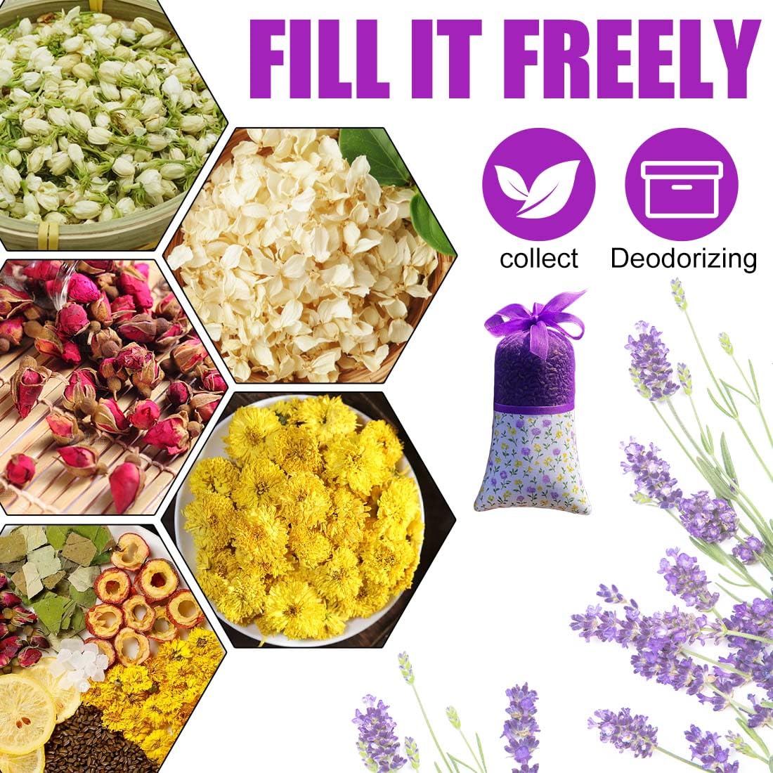 Sachet Lavande Vide, Lot De 20 Pièces, Cordon De Serrage En Gaze Et Coton, Sachets En Organza, Sacs Vides En Coton, Tissu Pour Épices, Herbes Et Armoires, Lavande Séchée(Violet)
