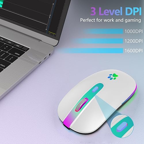 Miniatura 3 de FUWANG Ratón inalámbrico, recargable LED inalámbrico, Bluetooth, portátil, USB óptico 2.4G, inalámbrico, Bluetooth, de dos modos, con receptor USB y