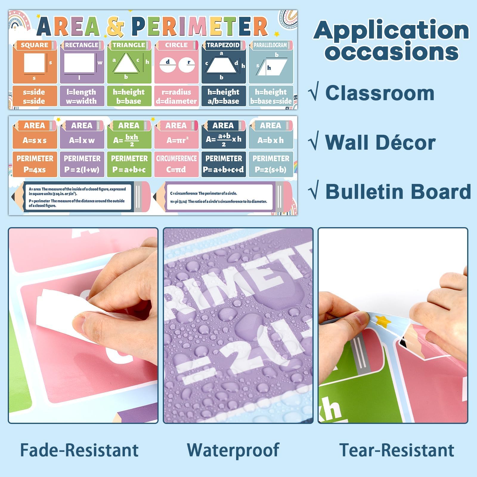 CHUNNIN Boho Rainbow Math Banner & Poster for Classroom Decor, 2 Pack, 13.4x39 Inches, Multi-colored, Boho Style, Math Classroom Banner for Elementary School - Image 3