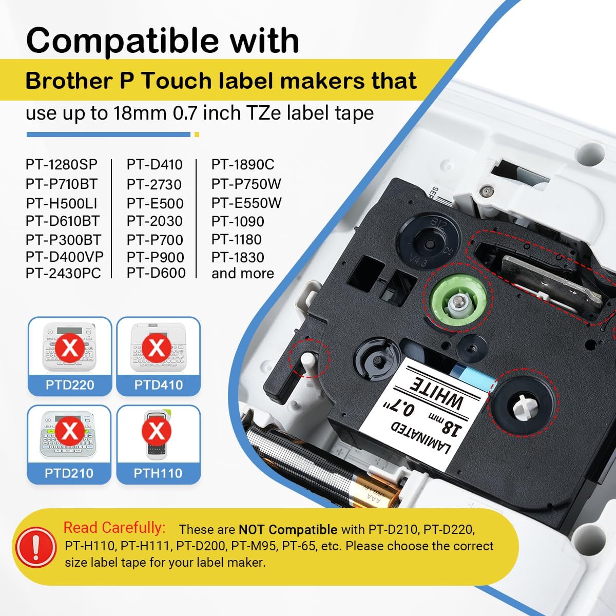 Labelife TZe TZ Tape 18mm 0.7" Laminated Compatible with Brother P Touch Label Tape 3/4 Inch TZe-241 TZe-441 TZe-541 TZe-641 TZe-741 for PTD410 PTD400 PTD610BT PTD600 PTP710BT PT-1880,5 Color - Image 2