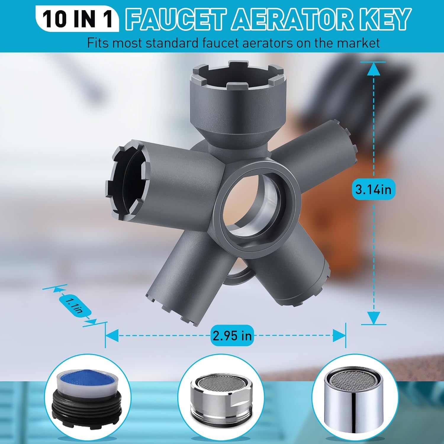 Grayscale Outil de retrait d'aérateur de robinet multifonction pour aérateurs filetés cachés M16.5/M18.5/M21.5/M22/M24/M28, bord tranchant antidérapant + design arrondi double mode