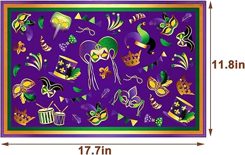 Miniatura 3 de Juego de 4 manteles individuales de Mardi Gras, máscara de carnaval, decoración de fiesta de máscaras, decoración para el hogar, mesa de cocina