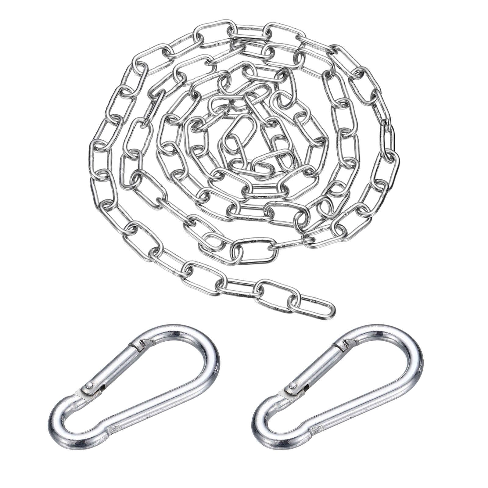DEFANEX 304 Stainless Steel Link Chain with 2 Hook (1/16" x 3.3 ft / 1 m x 2 Mm) - Utility Hanging Coil Chain Link Locking Pulling for Outdoor Fence Pet Dog