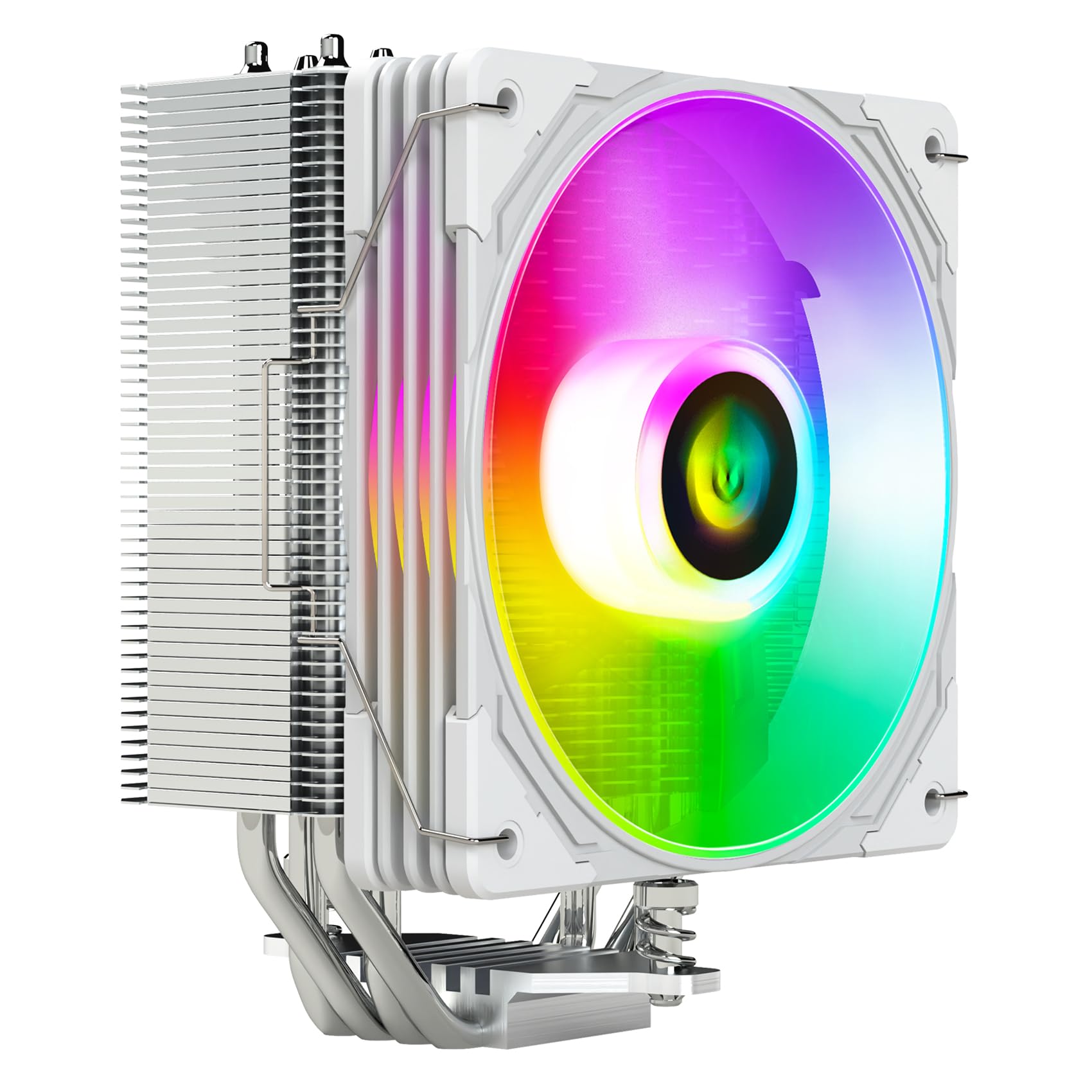 Air CPU Cooler ARGB Cooling Fan 4 Copper Heat Pipes CPU Radiator with FDB Bearing 120mm Fan PWM 2000PRM 76CFM Addressable RGB Lighting Sync for AMD AM4/AM5 Intel LGA 1700/1150/1551/1155/1200 White