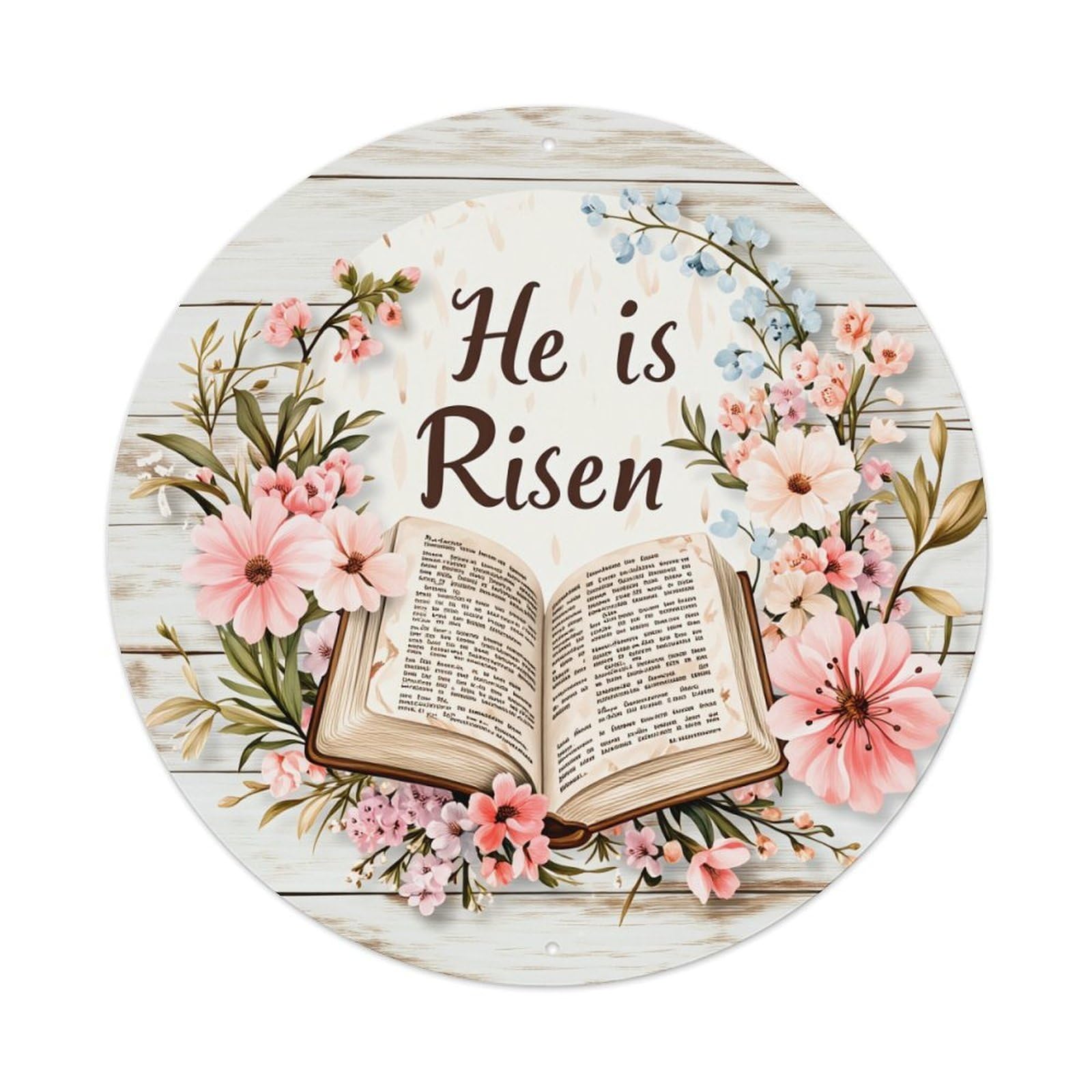 He Is Risen Floral Bible Round Tin Sign Vintage Metal Poster, Home Bar Garage Man Cave Cafe Indoor & Outdoor Wall Decoration 8x8Inches