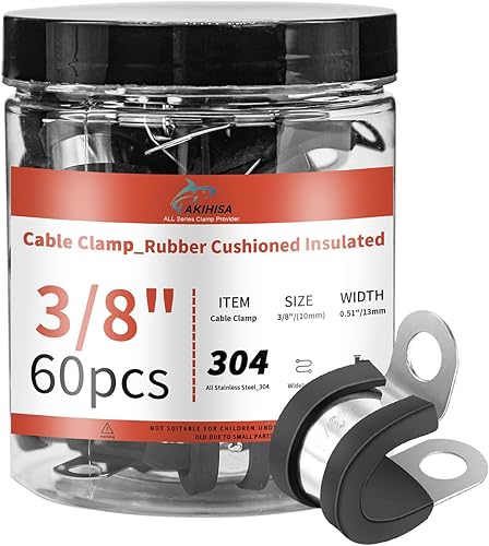 Miniatura 10 de AKIHISA Kit de 56 abrazaderas de cable de 1/4"-1", 7 tamaños, abrazaderas de conducto de acero inoxidable 304, para cable, tubería, manguera, línea