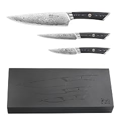 Cangshan KURO Series 3-Piece Starter Knife Set with Ash Wood Box High Carbon X-7 Damascus Steel 504319