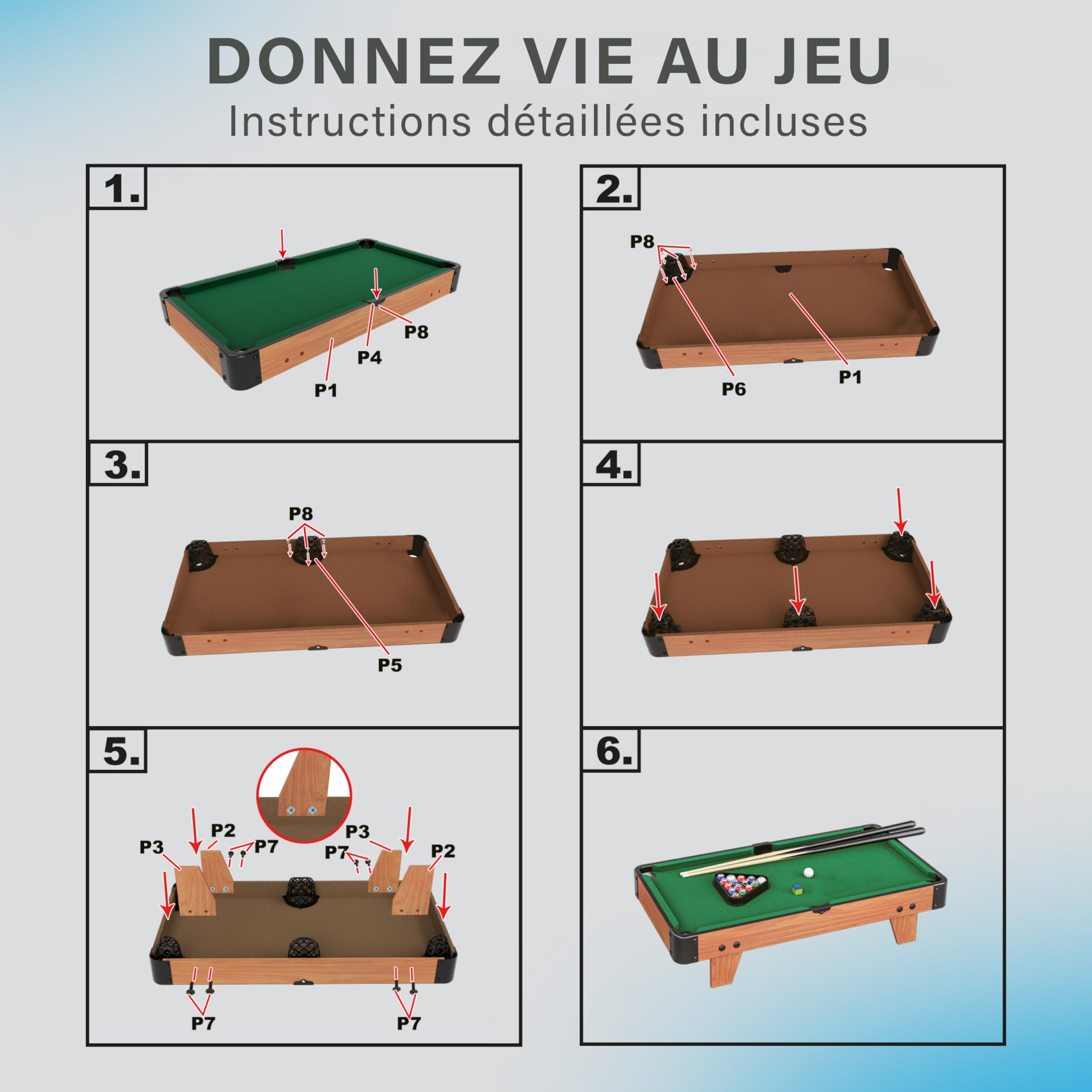 Table De Jeu – Mini Table De Billard de 50 cm, Petite Tables de Pool pour Soirées Jeux en Famille – Assemblage Simple Requis