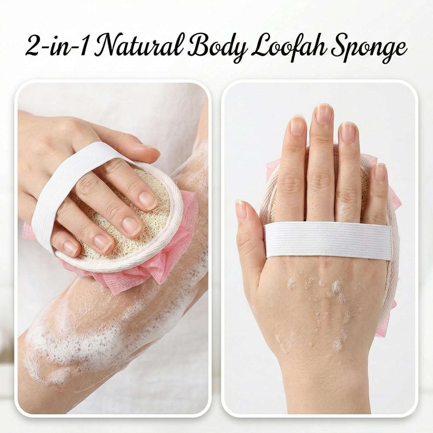 ElevateTech Natural Loofah Sponge Loofah Exfoliating Facial Scrubber BathLoofah for Women Men Shower Scrubber for Body Perfect for Exfoliation Cleansing Made of Natural Luffa and Terry Cloth