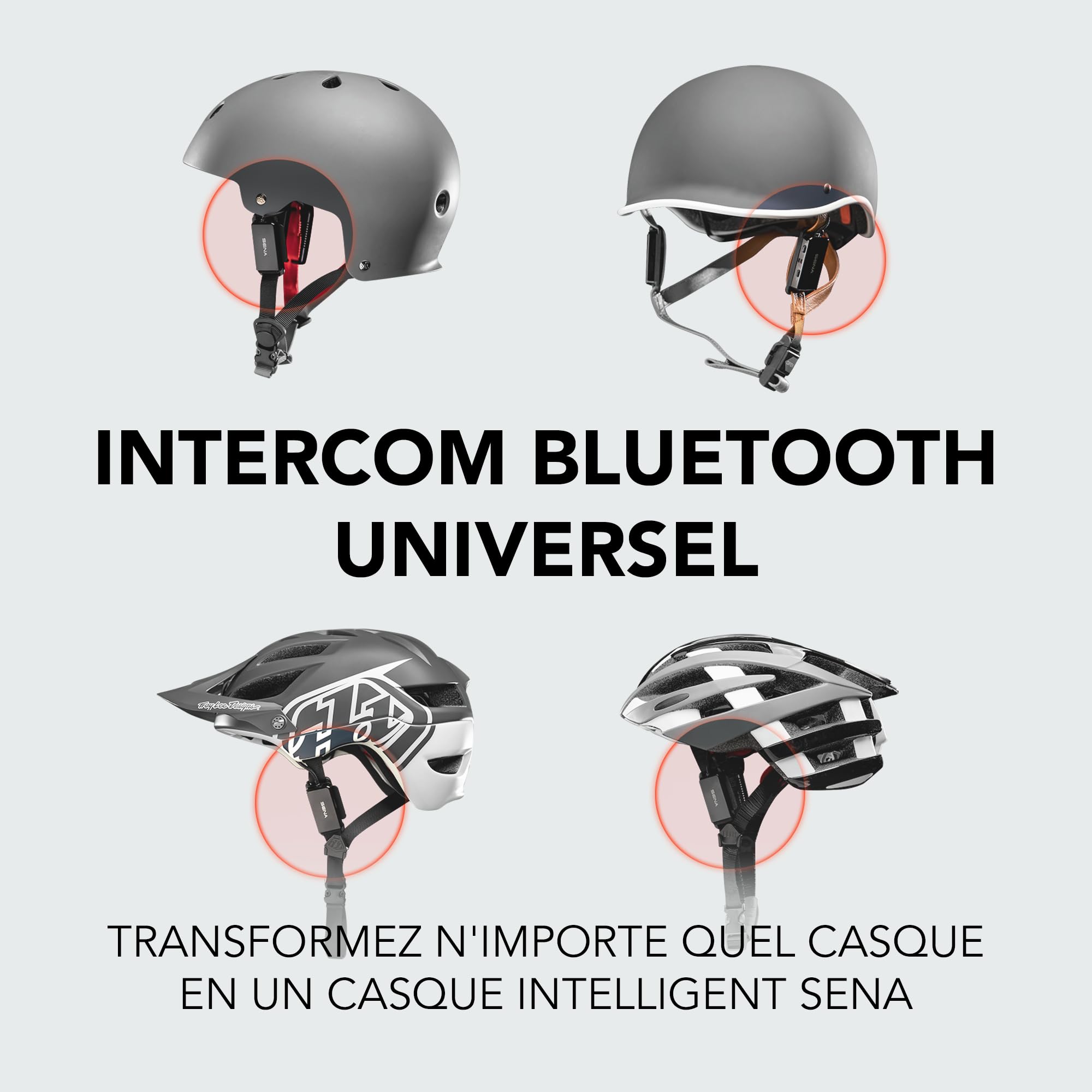 SENA pi, Casque Intercom Bluetooth Universel, Convient à la Plupart des Casques de vélo et Multi-Sports