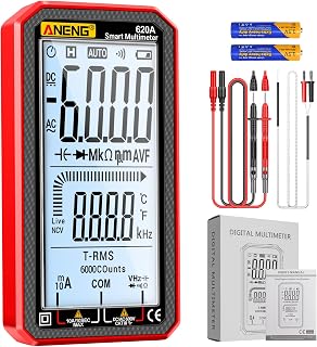 Digital Multimeter, Voltmeter Smart Electrical Tester 6000 Counts with LCD, Measures AC/DC Current, Voltage, Resistance Temperature for Electricians DIY (620A Red)