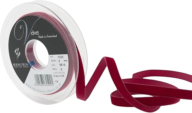 Berisfords Velvet Ribbon, Dark Red, 10.2 x 1.5 x 10.2 cm