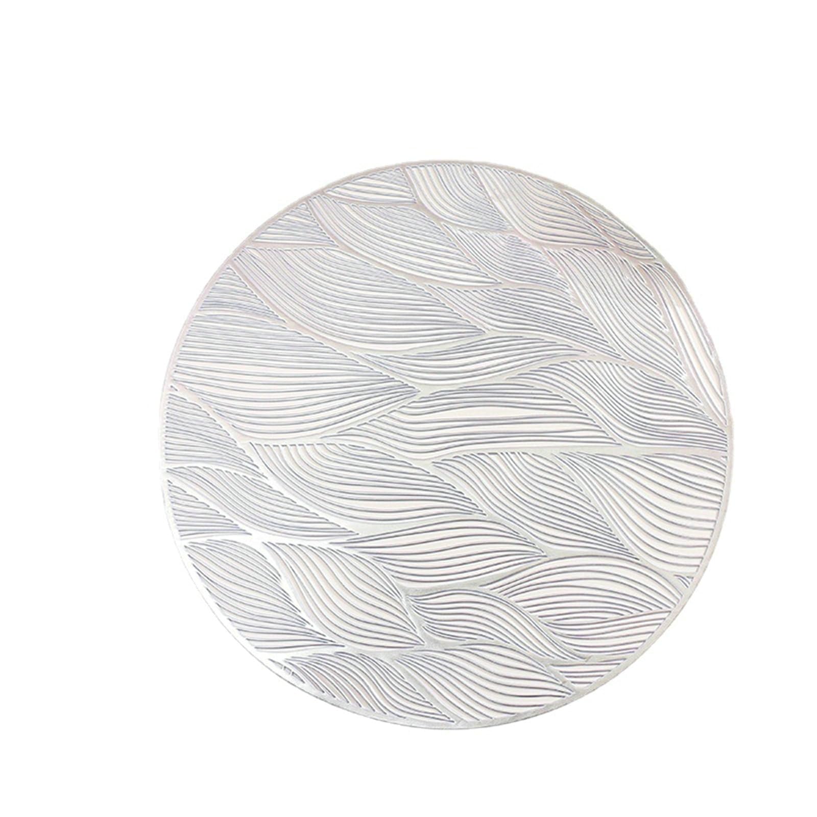 Mantel individual redondo plateado con patrón de hojas para comedor, cocina o decoración navideña, 38 cm, juego de 10
