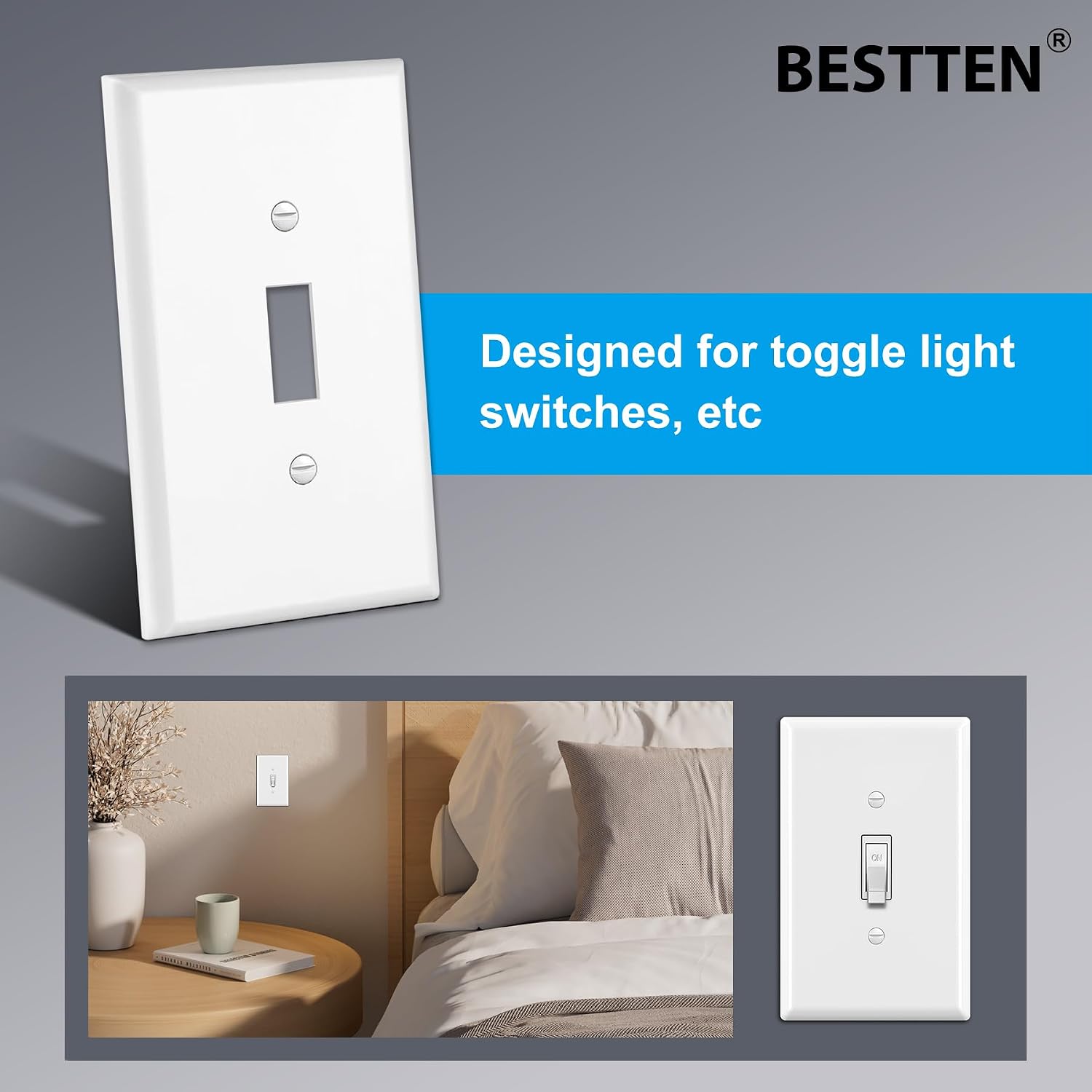 BESTTEN 20 Pack 1-Gang Toggle Light Switch Cover Plate, Midsize Toggle Wall Plate, H5.04” x W3.27”, Unbreakable Polycarbonate Midway Switch Cover, ETL Listed, White