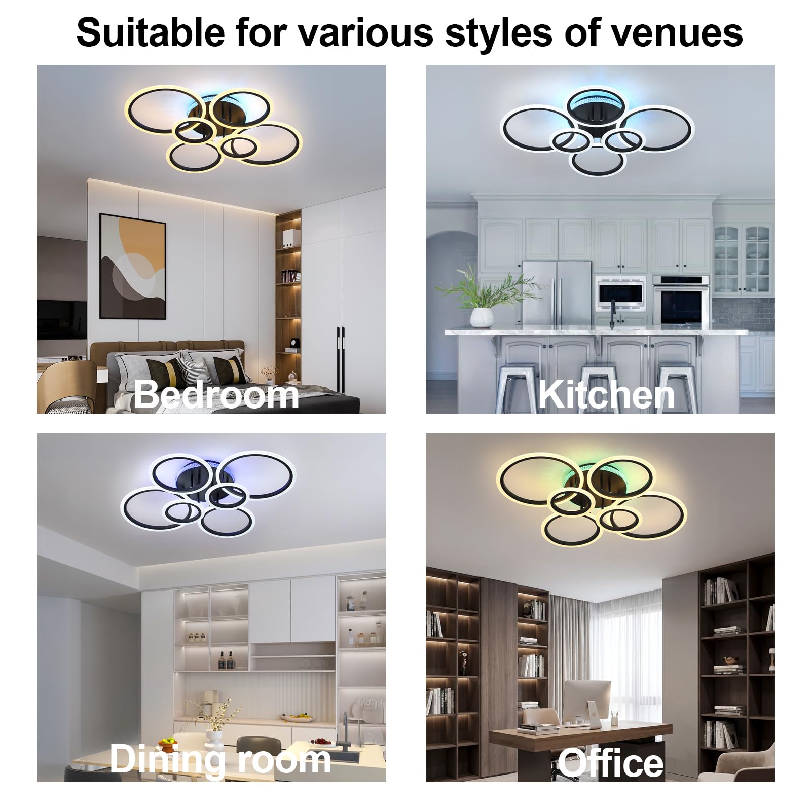 STCH Plafon LED Techo Regulable 80W, Lamparas de Techo Salon, Lampara Techo Dormitorio con Control Remoto Negro, Plafones de Techo Modernos, Iluminación Lámpara para Cocina Oficina Corredor Balcón