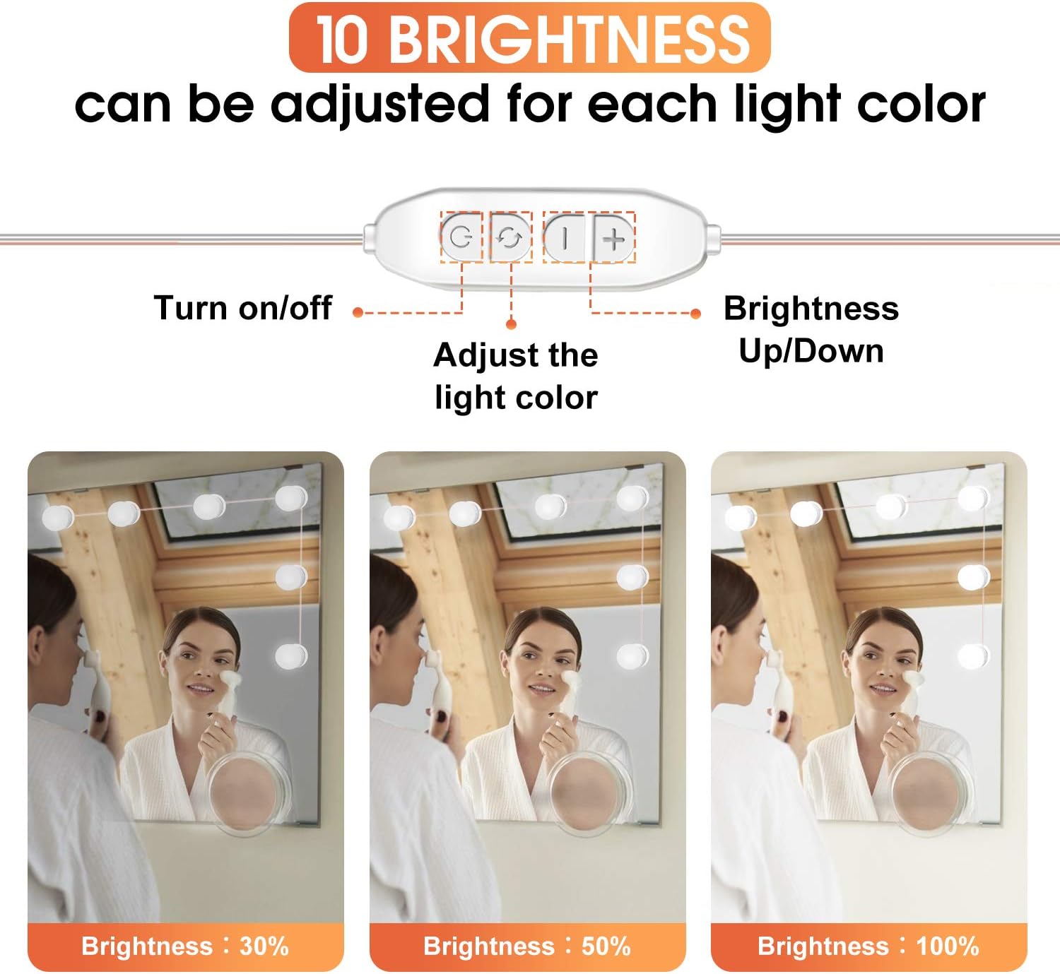 Vanity Mirror Lights Wall Mount Hollywood Style LED Vanity Lights with 10 Adjustable and Dimmable LED Bulbs Vanity Light Kit for Mirror Led Lights for Makeup Mirror (White)