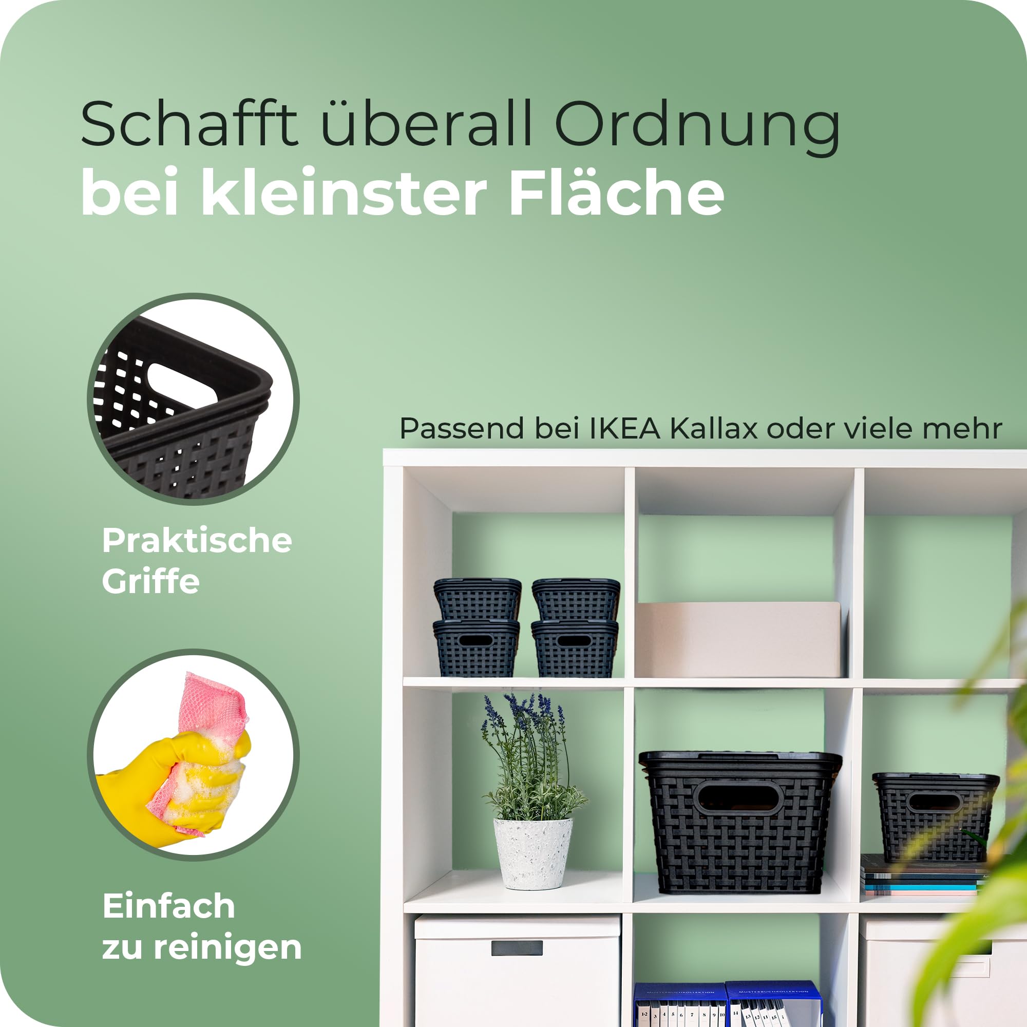 Novaliv 6er Set Aufbewahrungsboxen mit Deckel Groß 14L Korb Schwarz in Rattan Design Lebensmittelecht Aufbewahrungskorb Stapelboxen Nestbar Kunststoff BPA-frei Kiste Verstaubboxen mit Deckel