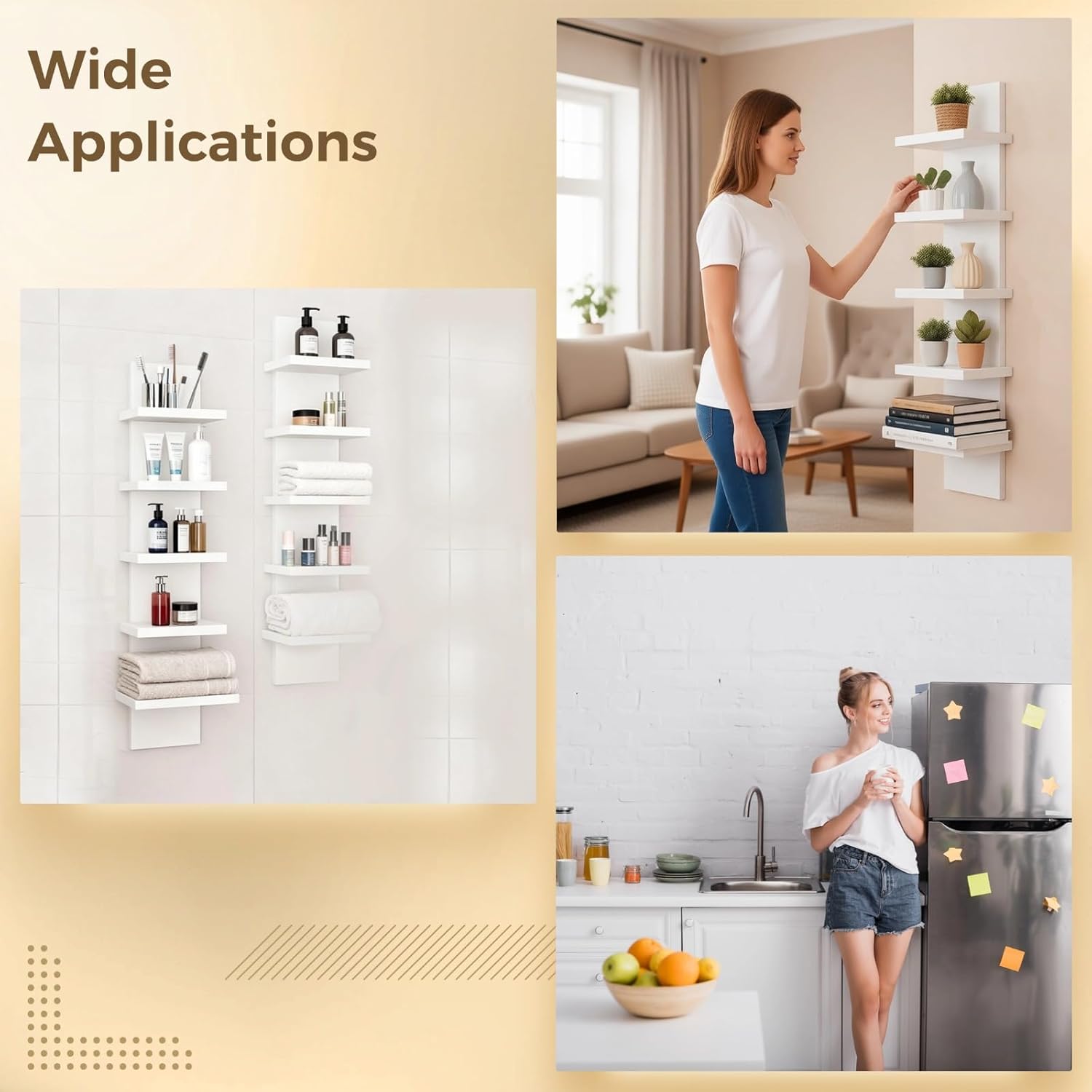 5-Tier Wall Shelf, Space-Saving Floating Shelves for Storage, Composite Wood, Vertical Display & Tall Tower Design, Home Decor Organizer for Living Room, Bedroom, Office, White