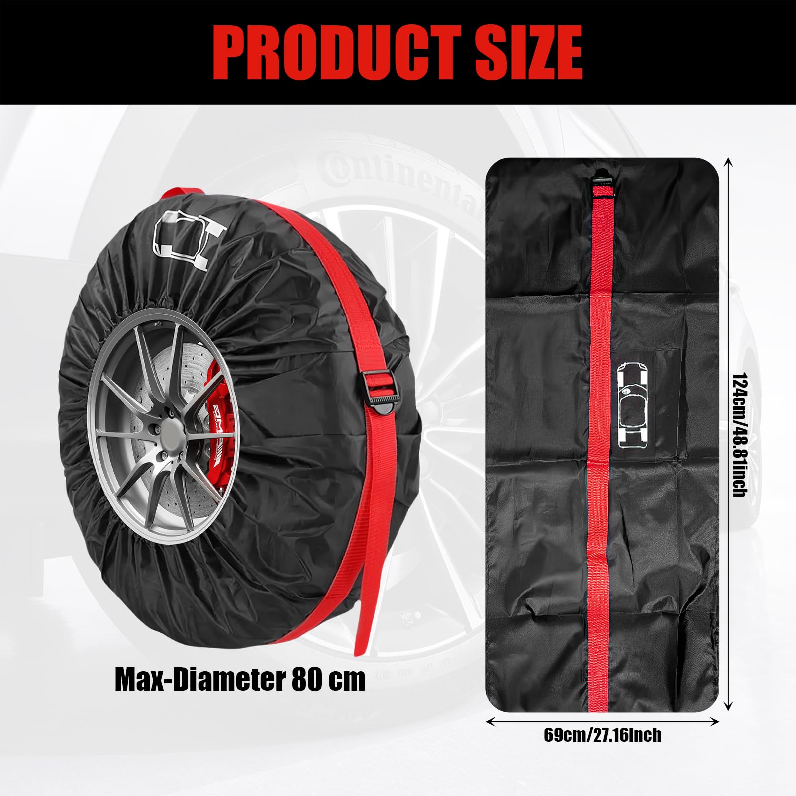 4 Pezzi Borsa Pneumatici Auto, 18-22" Copertura per Pneumatici di Ricambio Auto Copri Gomme Ruota Coperture, Impermeabili Antipolvere con Manico, Nero