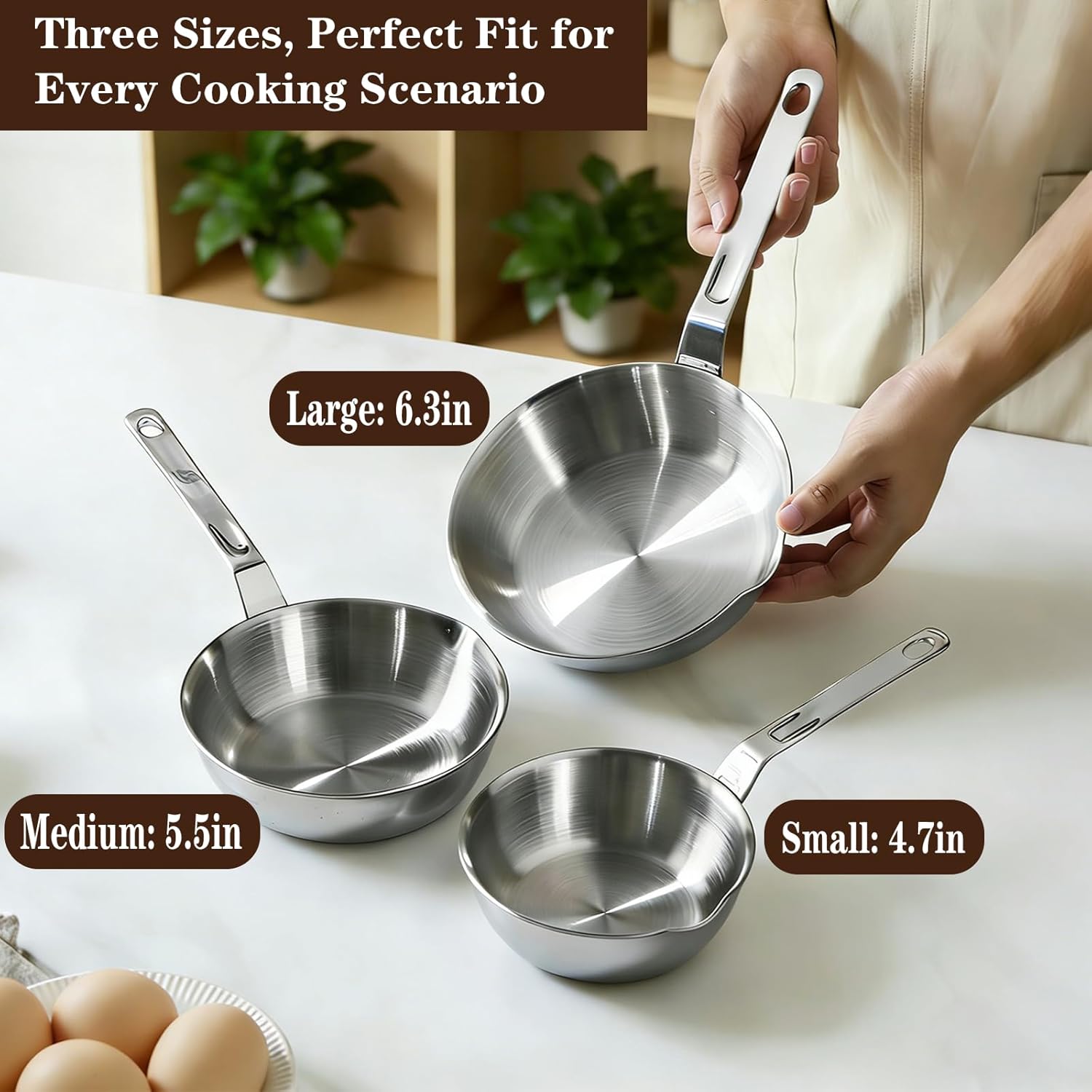 6.3Inch Egg Pan Omelet Pan, 316 Stainless Steel Pan Frying Pan with Spout, Nonstick Mini Skillet for Home Kitchen Restaurant