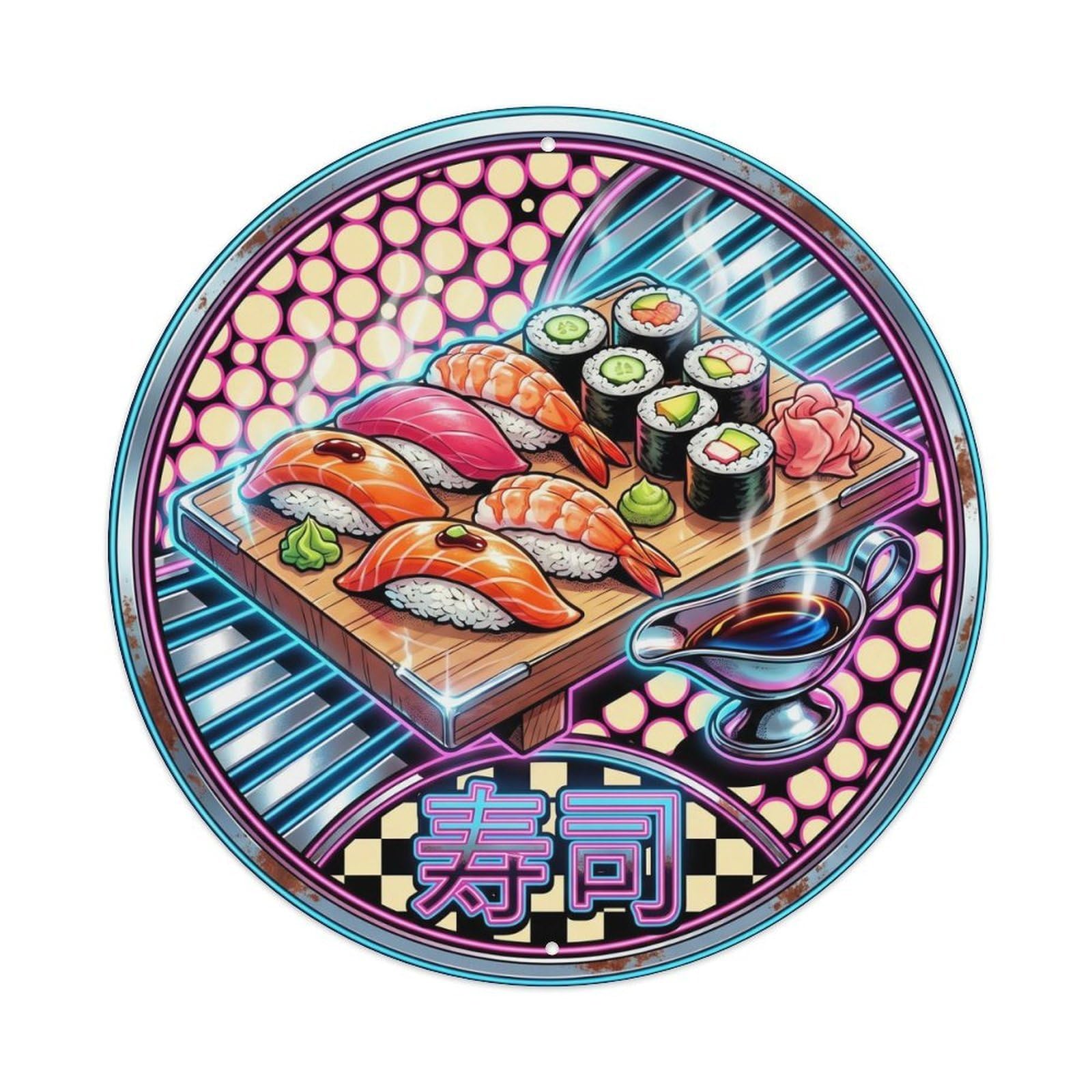 Cxhjca 8X8inch(20X20cm) Japanese Sushi Bar Classic Diner Seafood Restaurant Metal Tin Sign