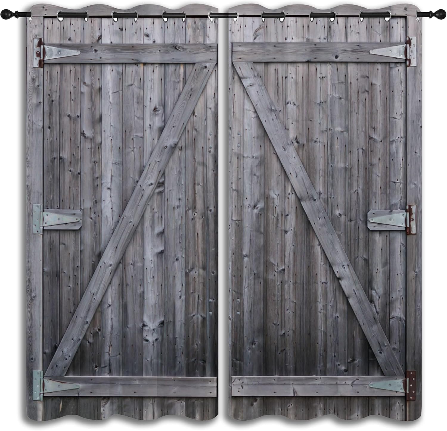Rideau occultant cuisine motif porte de grange en bois vintage 3D
