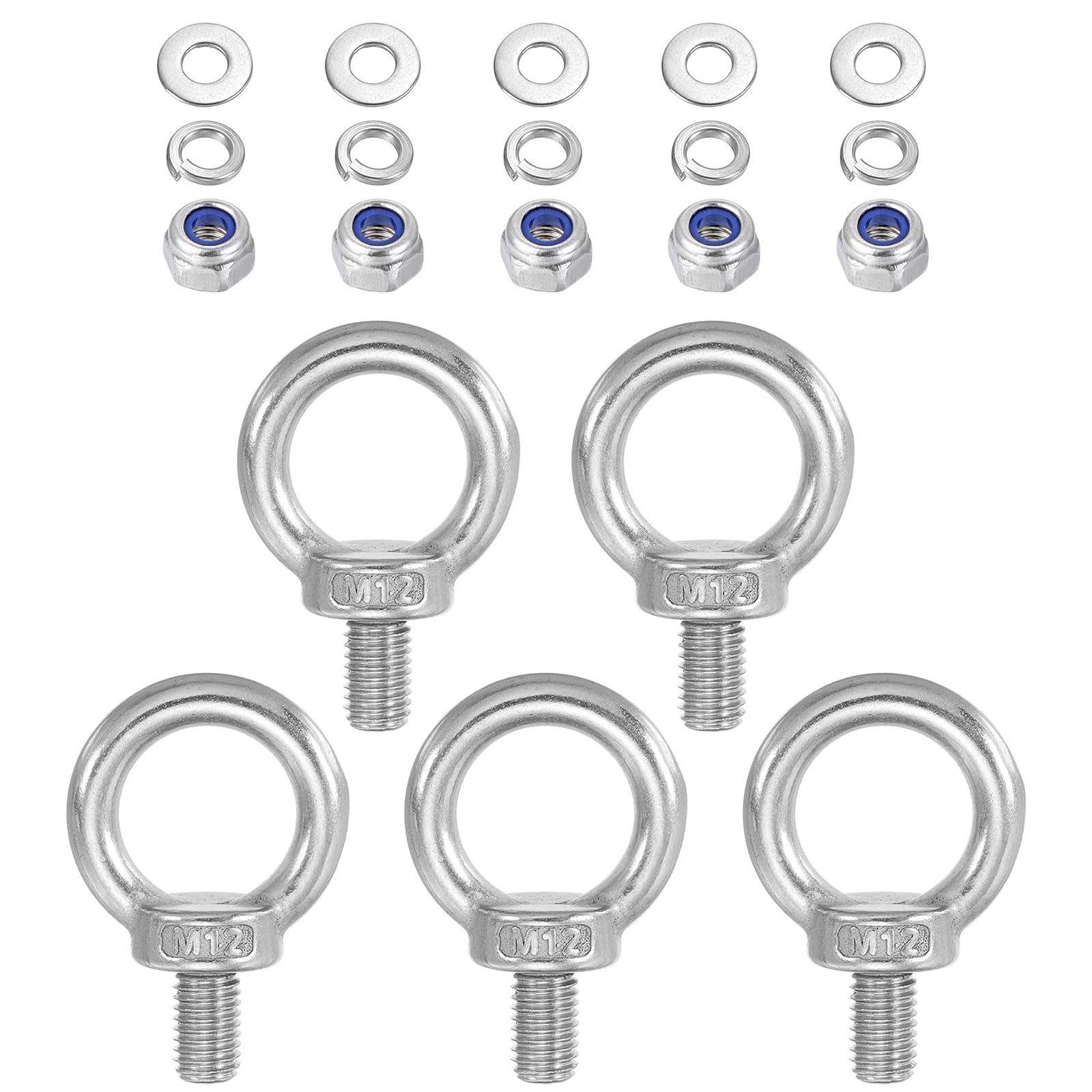 TA-VIGOR 5Pcs M12 x 20mm Lifting Long Eye Bolt, 304 Stainless Steel Wall Expansion Anchor Bolts