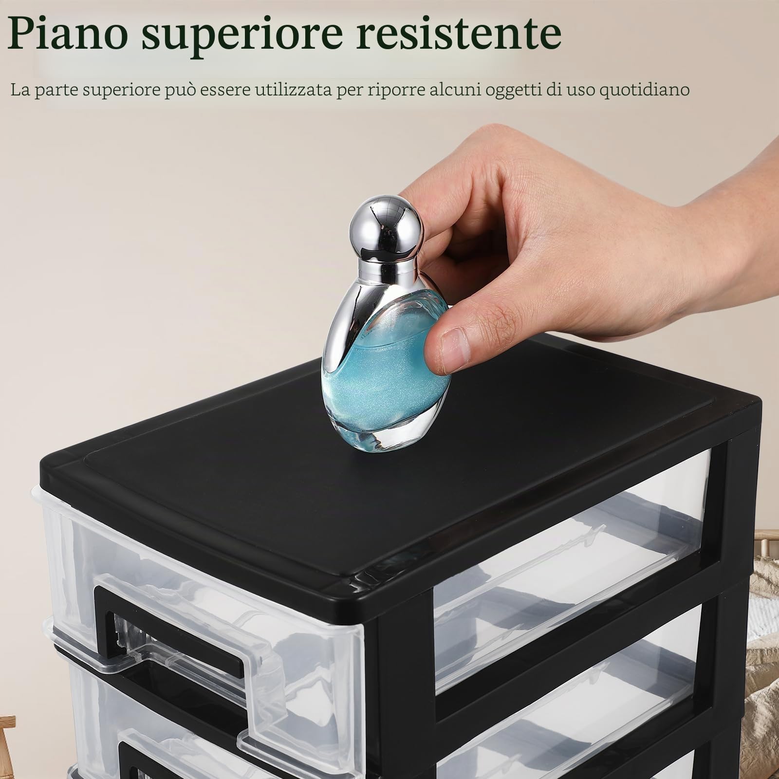 Healeved Organizer per cassetti in plastica a 5 ripiani, con cassetti estraibili trasparenti, organizer da scrivania per forniture per ufficio, artigianato, trucco e piccoli oggetti (nero)