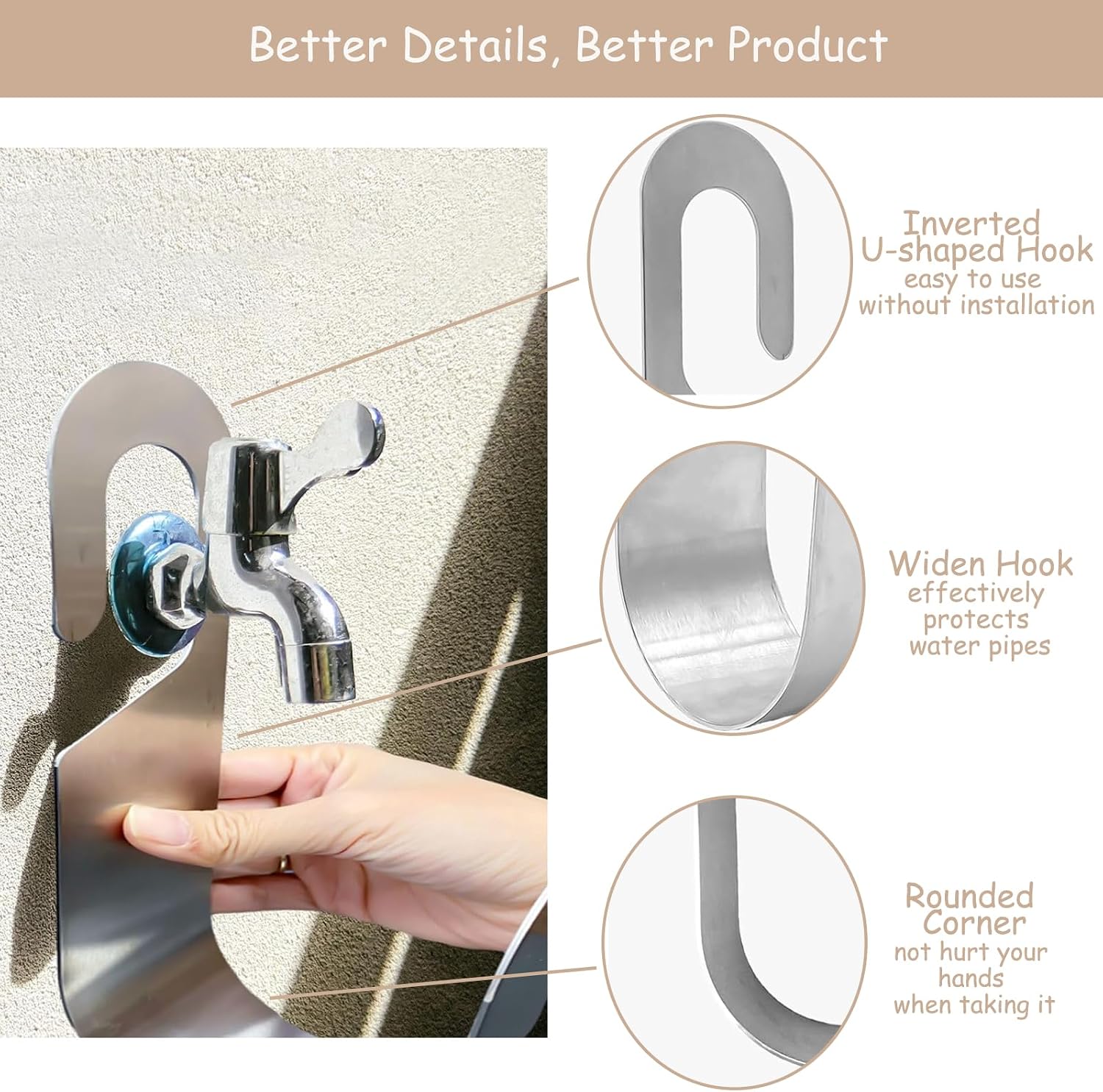 Hose Holder, Heavy Duty Hose Hanger, Hanging 304 Stainless Steel Wall Mount Garden Hose Holder for Water Hose, Extension Cords, Portable Water Hose Holder for Garden, Garage and Industry image 3