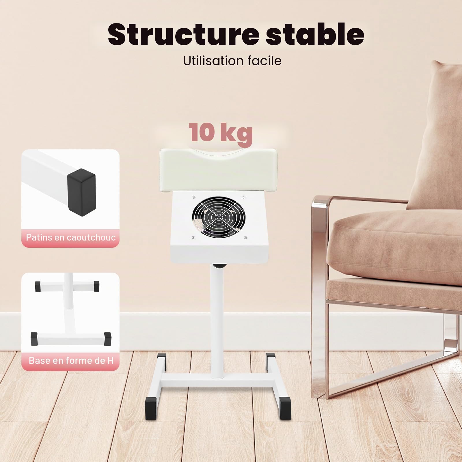 MINRS Tabouret de pédicure mobile avec aspiration hauteur réglable blanc