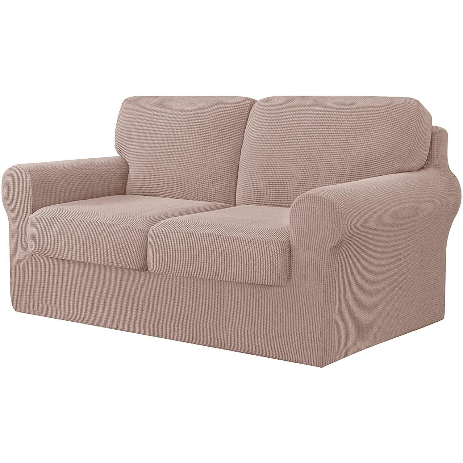 WWQQKJ Stretch Sofa Cover 2 Seater Sofa Cover with 2 Backrests and 2 Separate Seat Cushion Covers Sofa Cover for Furniture 145-178 Cm 5 PCS(Camel)