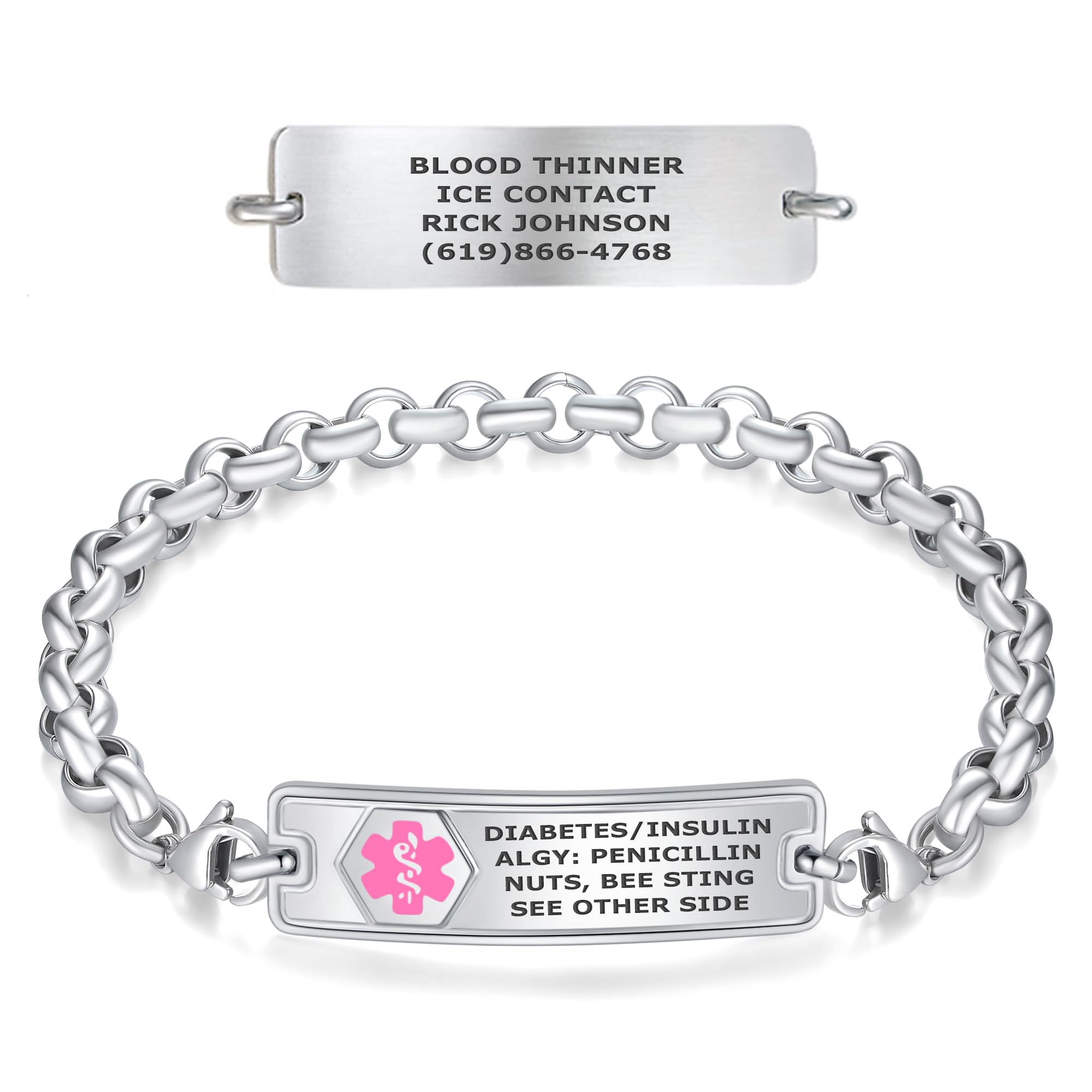 Divoti Medical Alert ID Bracelet - Custom Engraved Classic Medical ID Bracelets - Stainless Steel Rolo Chain with Lobster Claw - Durable & Adjustable