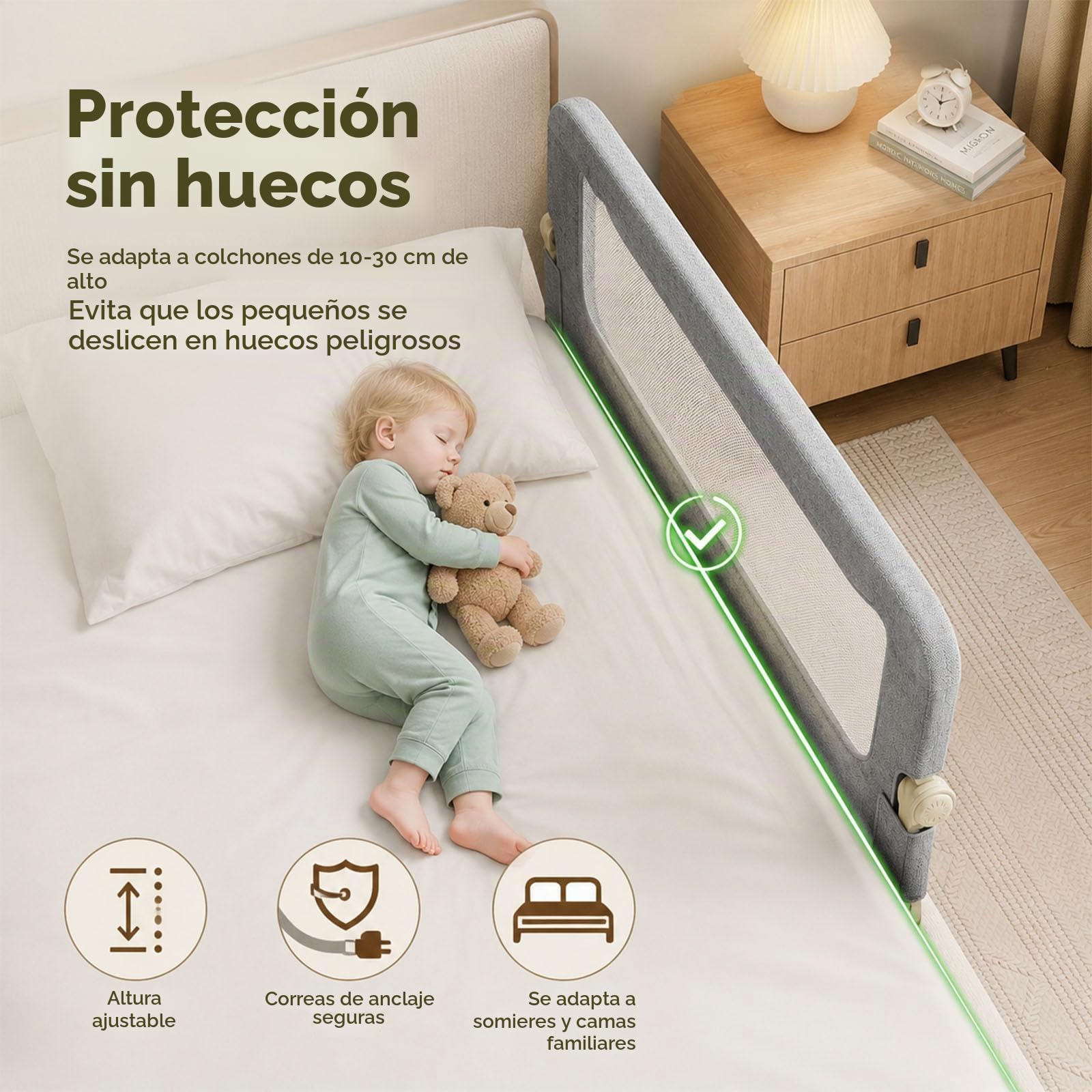 Barandilla Cama Niño Plegable, 150cm Barrera Seguridad Niños Cama