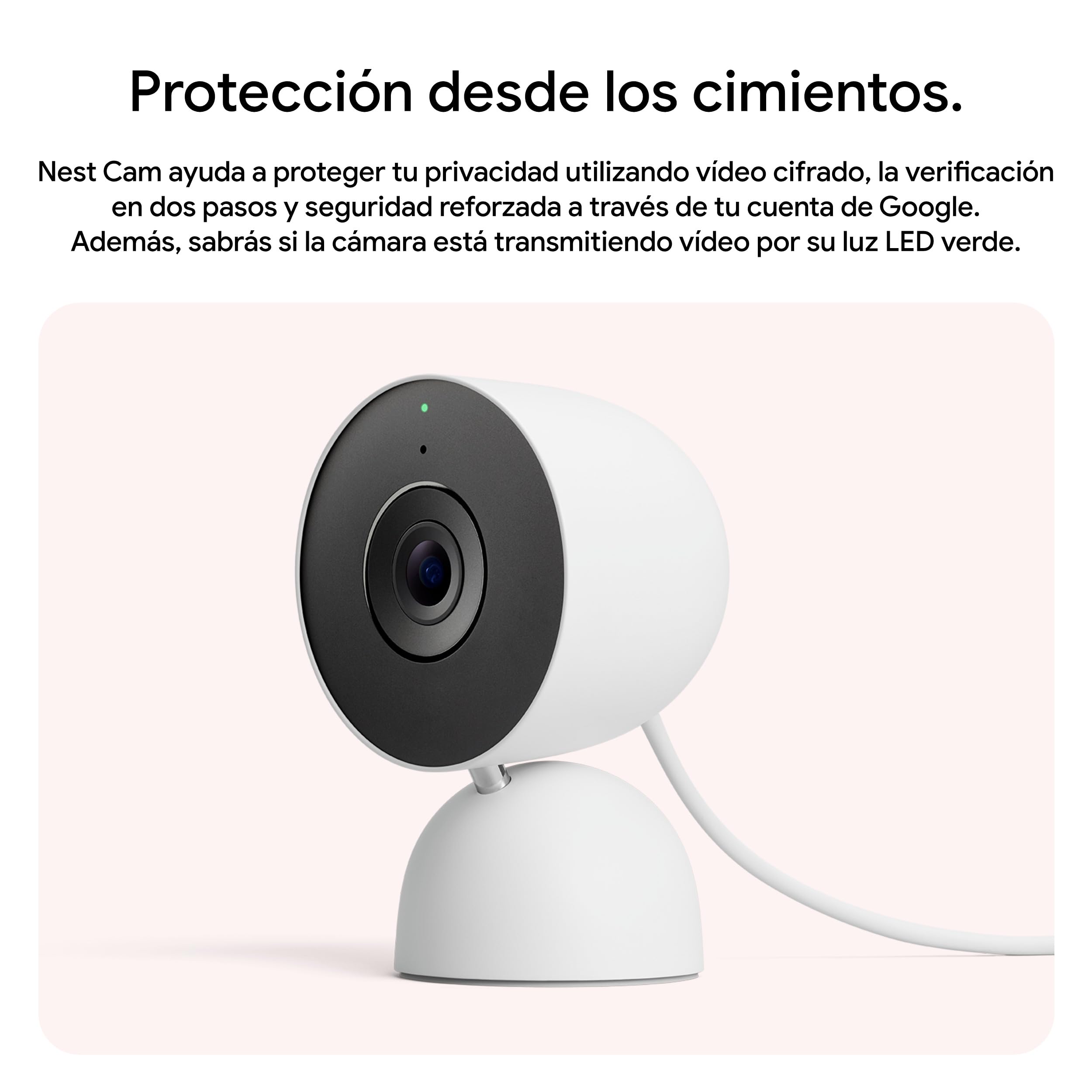 Google Nest CAM Indoor (con Cable, 3.ª Gen.) - Cámara de Seguridad de Interior con vídeo 2K - Funciona con Google Home - Nieve