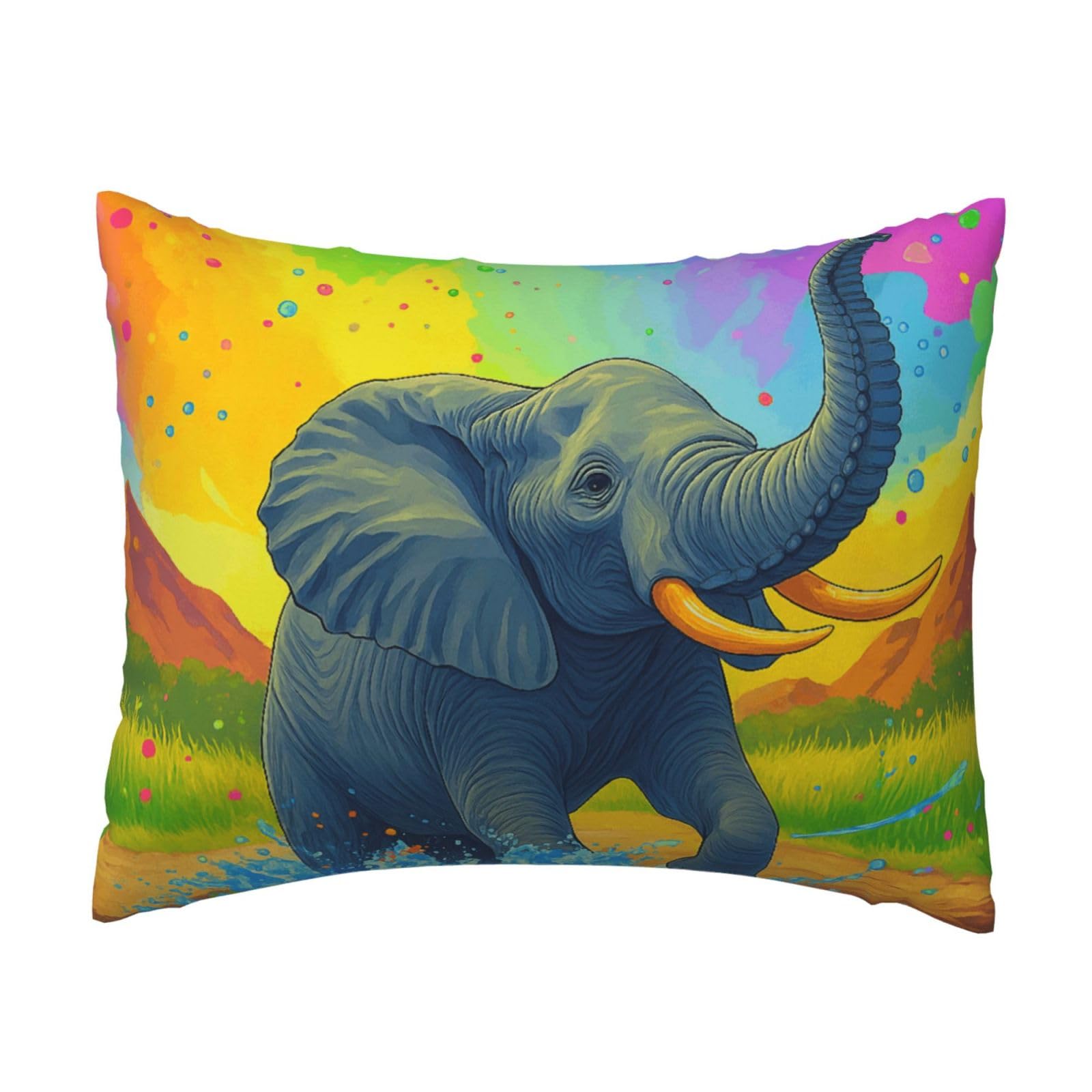 Lovely Elephant Under Coloraful Sky Pillowcase Soft Plush with Zipper Decorative Pillowcovers 16x20 in