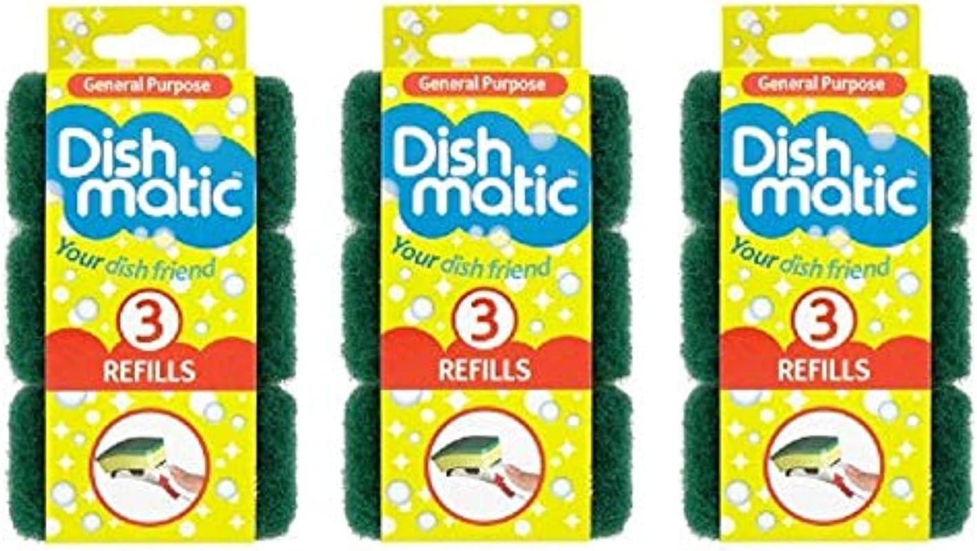 Dishmatic Refill Sponges Pack of 1 – General Purpose Washing Up Sponge Refills for Dishmatic Handle, Durable Sponges Washing Up for Everyday Kitchen Cleaning