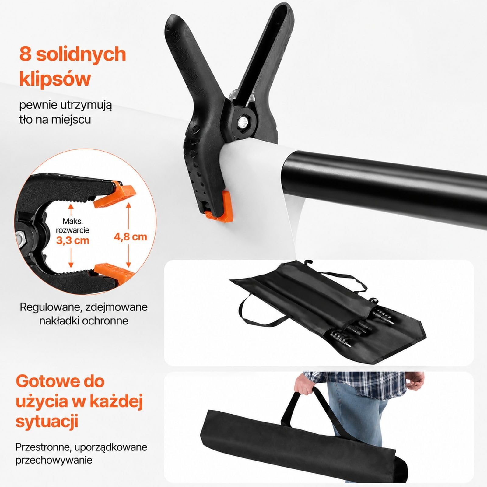 Regulowany system tła do studia fotograficznego, baner i tkanina
