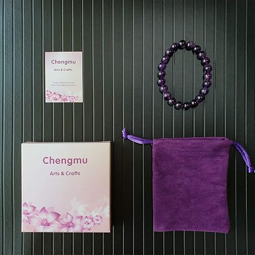 Miniatura 7 de Chengmu Pulsera elástica de amatista de 0315in para mujeres y hombres cuentas redondas naturales hechas a mano piedras preciosas semipreciosas para