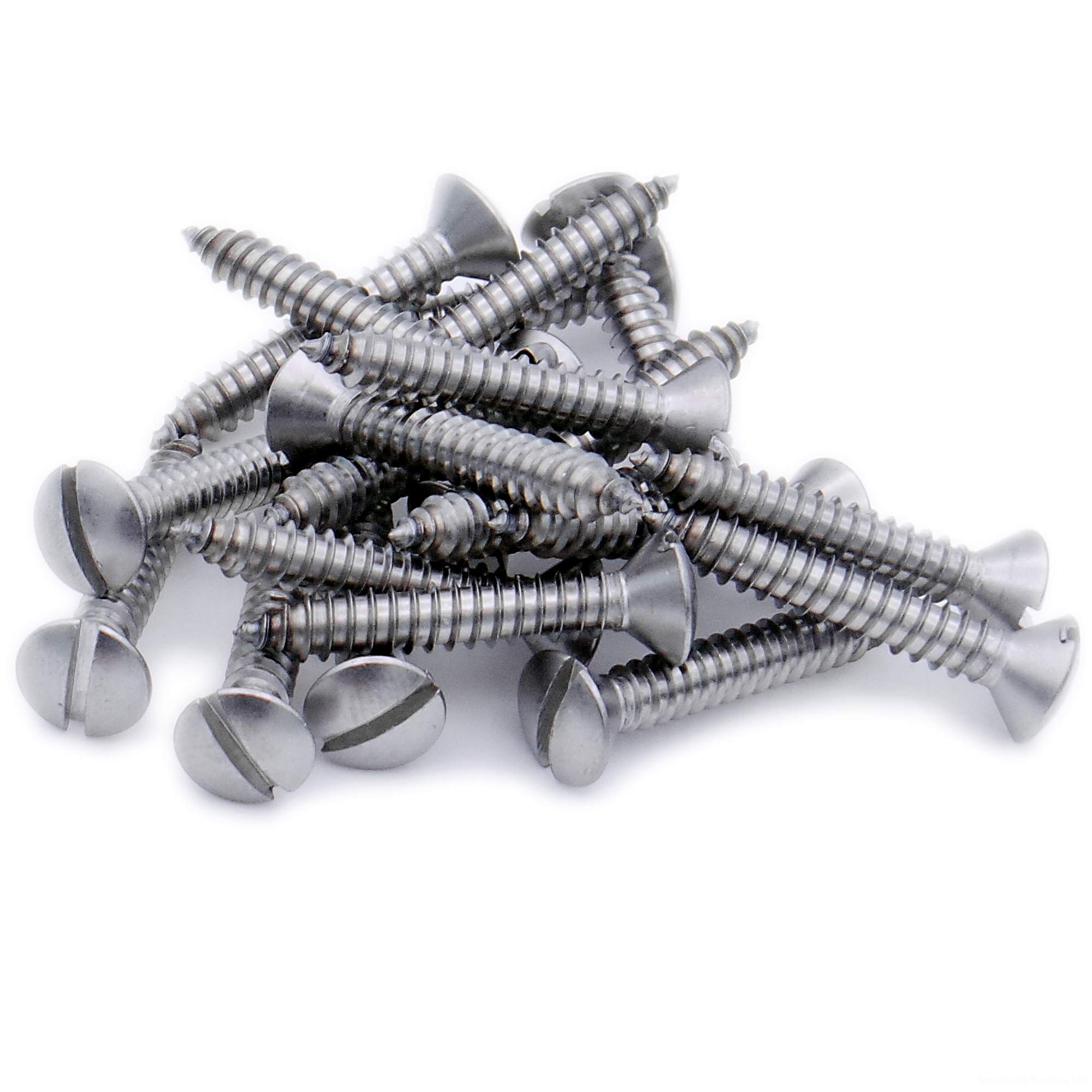 Singularity Supplies Silver No.12 X 1.5 (5.5Mm X 38Mm) Slot Raised Countersunk Self-Tapping Screw - Stainless Steel (A2) (Pack Of 20)
