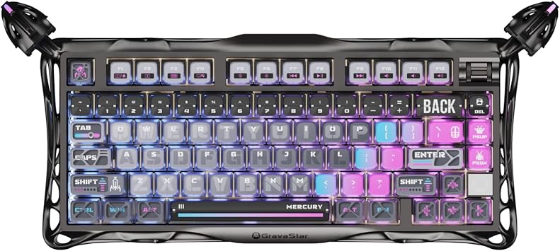 GravaStar Mercury K1 Pro Wireless Mechanical Gaming Keyboard, 75% Layout RGB Custom Keyboard, Electroplated Glossy Frame, Hot-Swappable Linear SwitchesCyberpunk Edition
