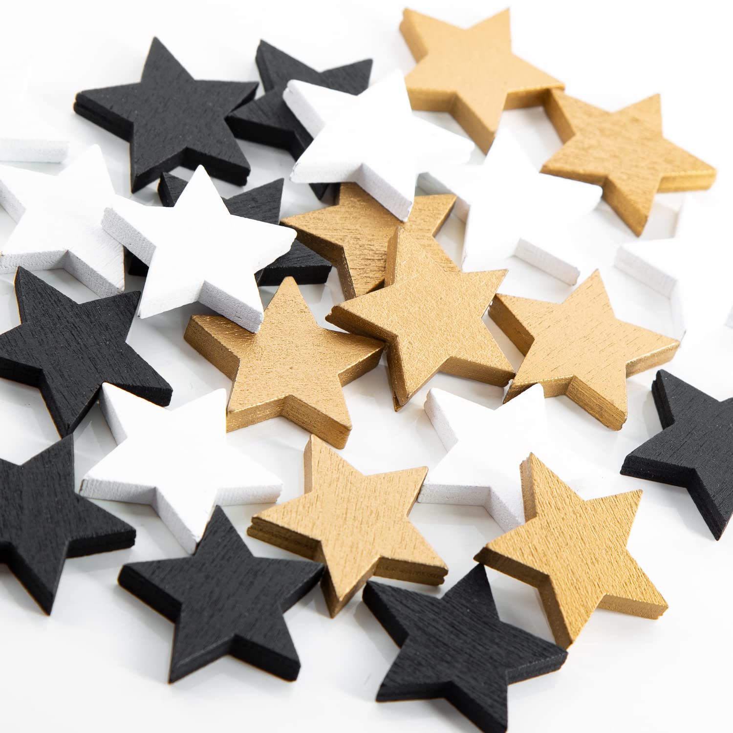 Logbuch-Verlag 24 piccole stelle in legno nero bianco oro 2,5 cm – mini stelle in legno come decorazione per Natale, decorazione da tavolo o fai da te