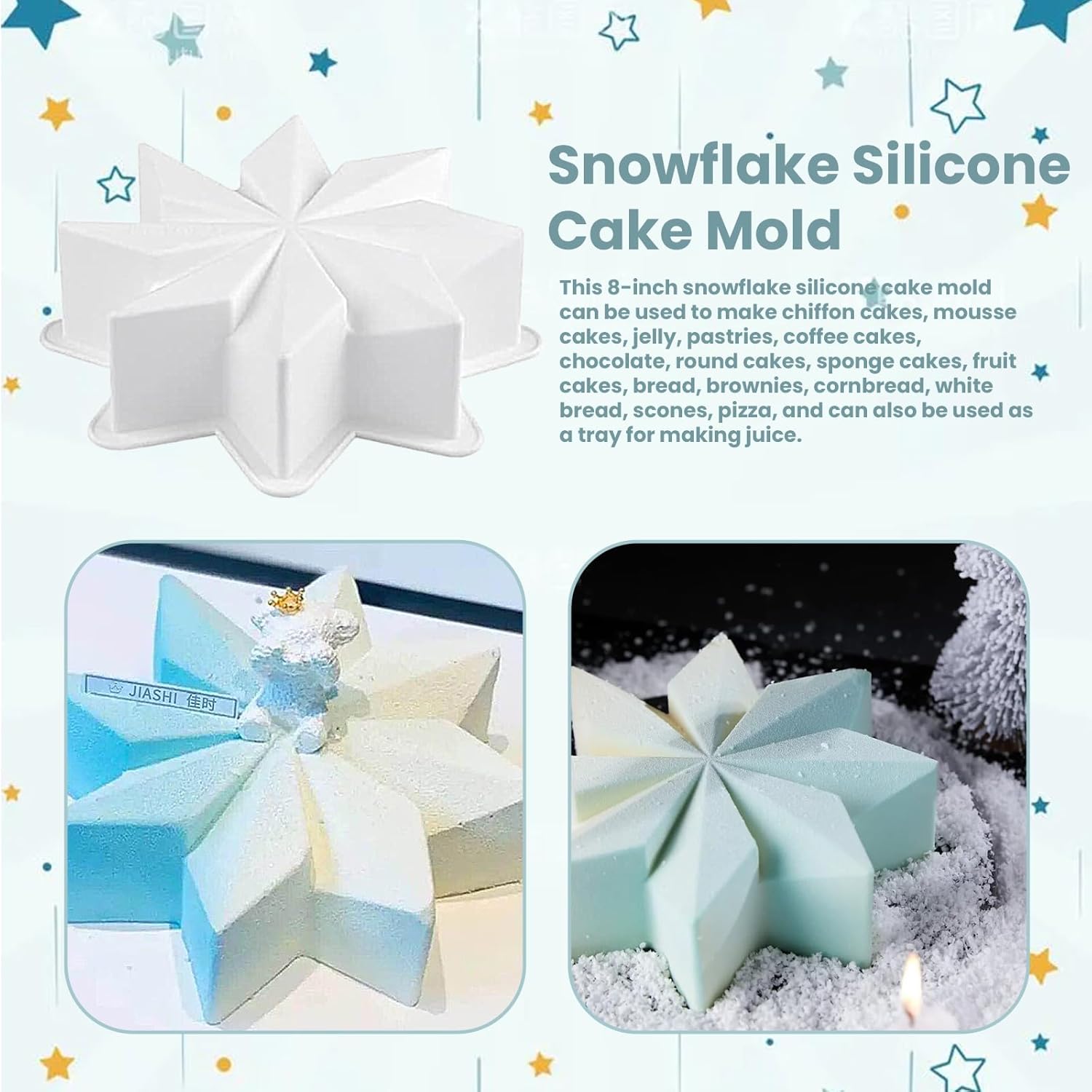 Snowflake Silicone Cake Molds for Baking Christmas Silicone Cake Pan Tools,Birthday Mousse Cake Bakeware Diy Toast Bread Baking Tool Chocolate Mold Jelly Pudding Molds - Image 5