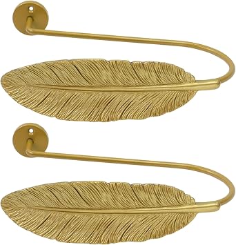 Woogim Feather Curtain Holder Wall Hook 2 PCS with Screws,U-Shaped Window Drapery Holdbacks,Zinc Alloy,Universal for Living Room & Bedroom,Decor & Storage Combined