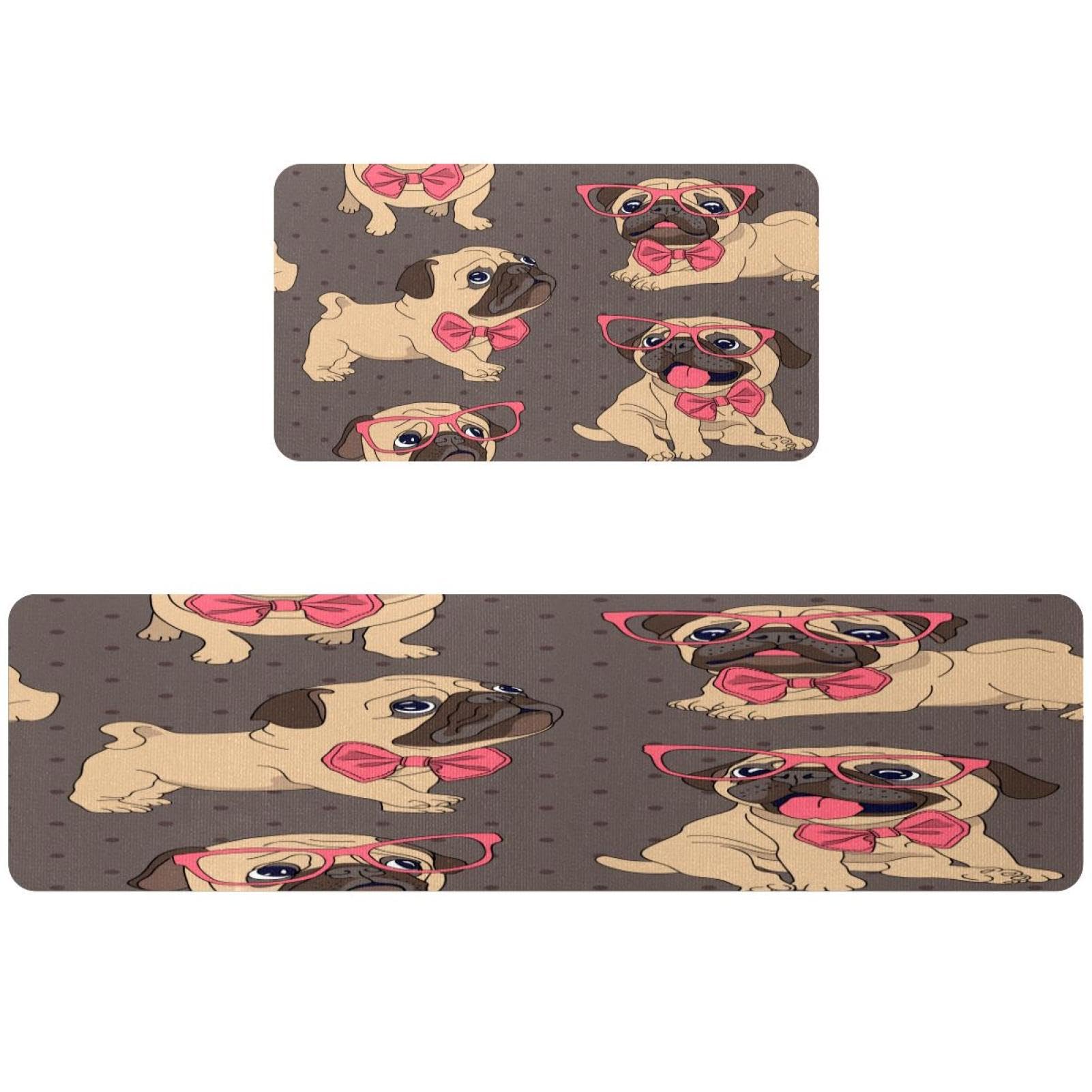 Tapete de cocina para cuarto de lavado y pasillos VAPOKF con Bulldog y lazo rosa