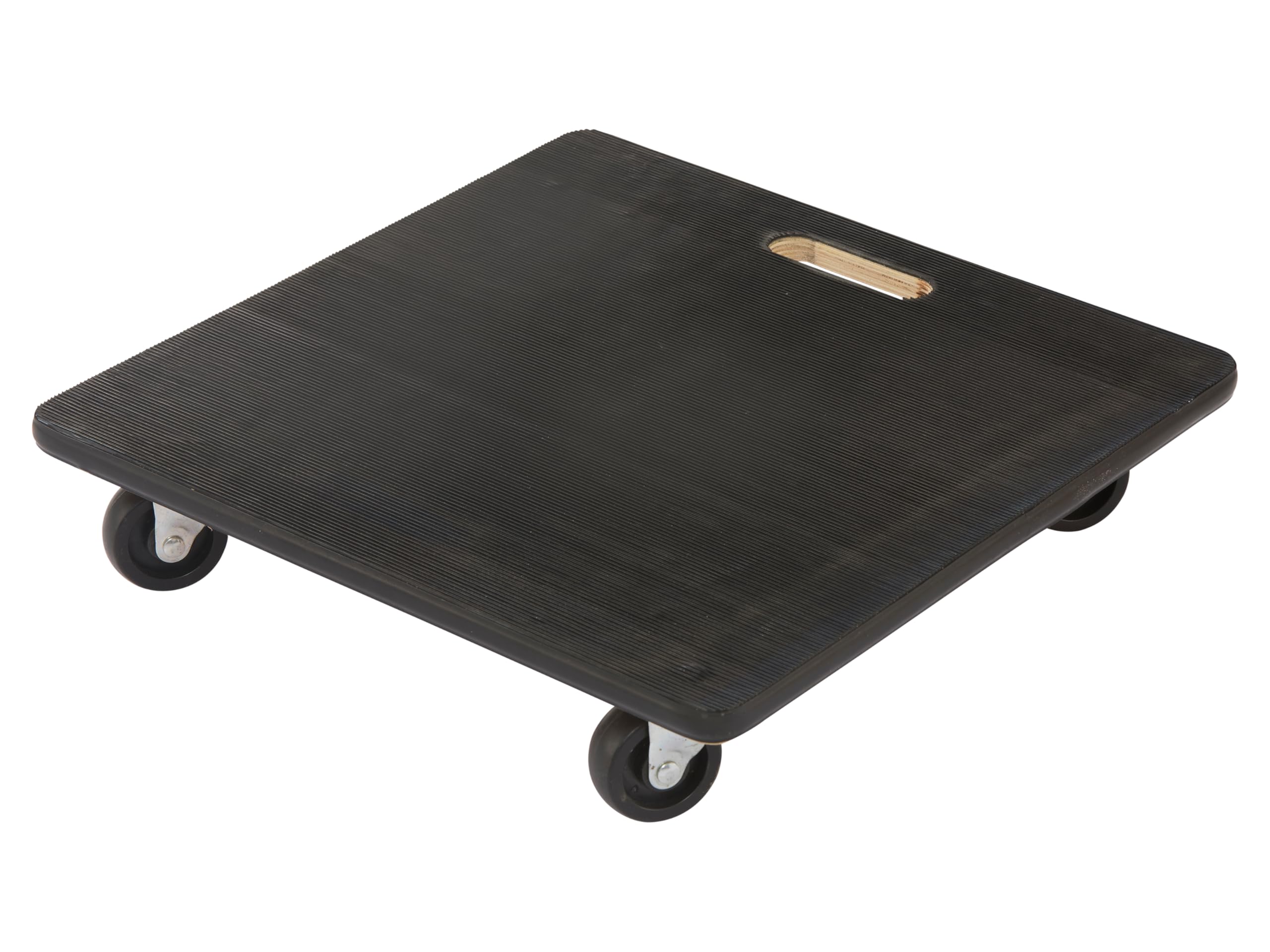 The Workplace Depot Black Transport Dolly, Heavy Duty 400Kg Capacity Wooden Platform Trolley With Carry Handle And Swivel Castors For Moving Furniture, Appliances, Equipment (Rubber Top)