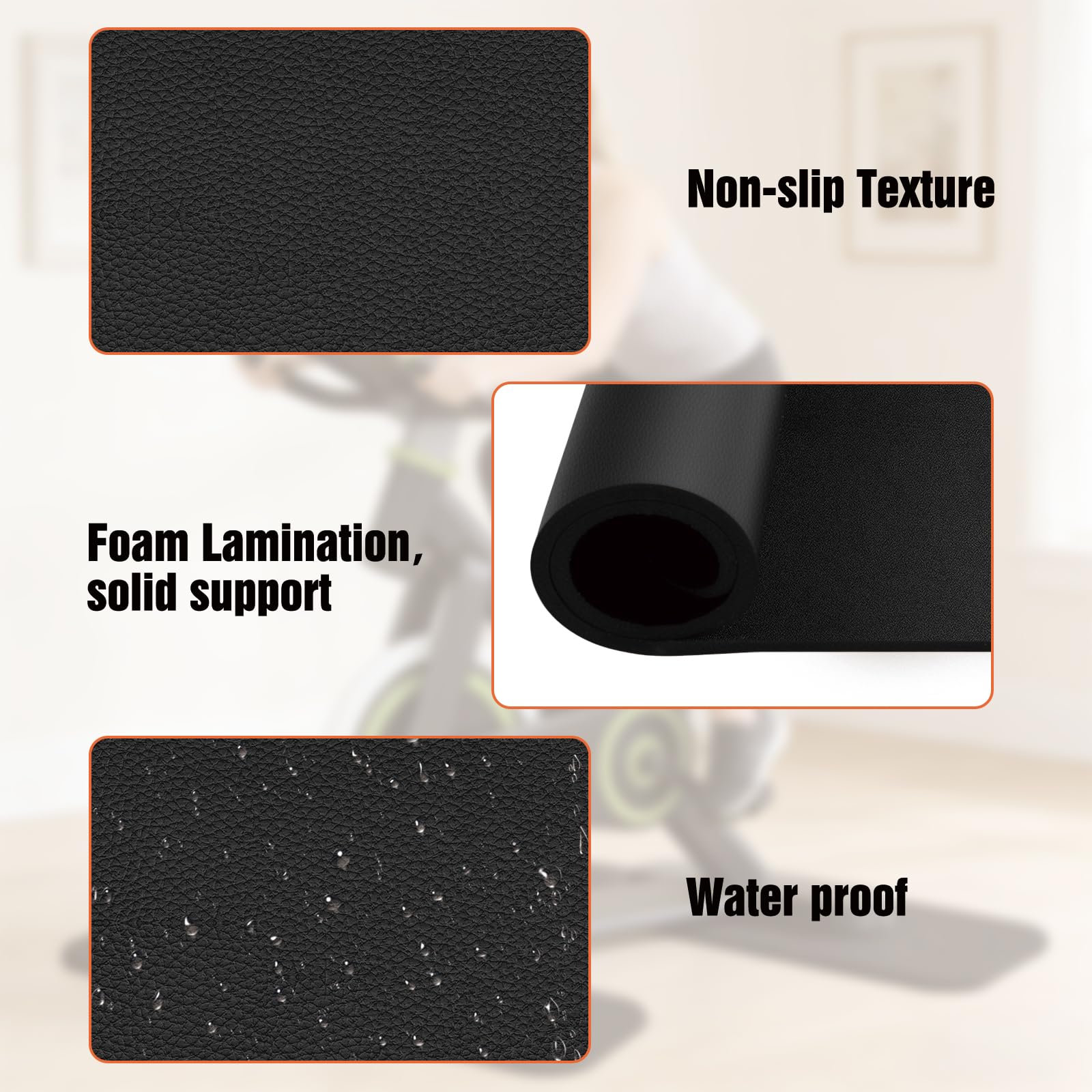 Lot de 2 Tapis de Protection Sol Fitness 28 x 70 cm, Tapis de Sol Sport 6 mm Anti Bruit Vibration pour Vélo Elliptique, Treadmill, Home Trainer