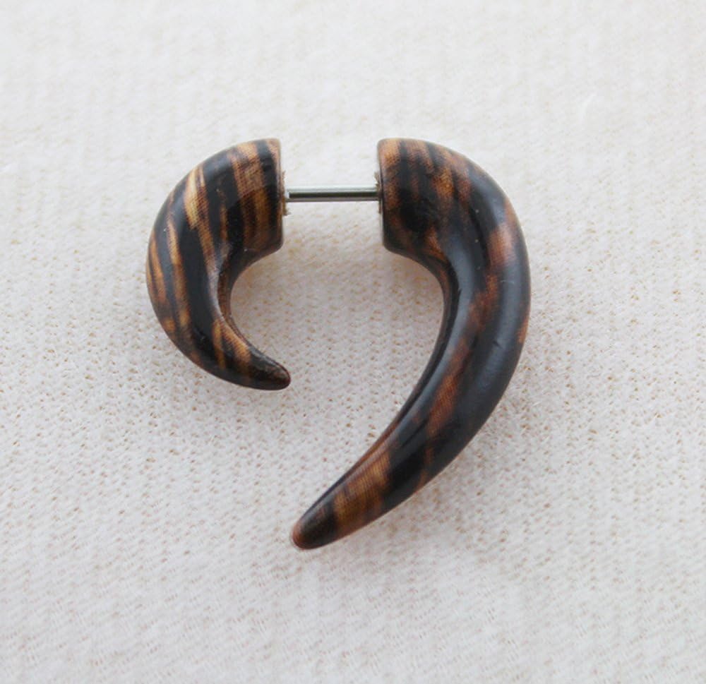 Tribal Spiral Shape Dark Wood Pattern on UV Acrylic with 16 Gauge 316L Surgical Steel Fake Ear plug - Fauxs Plug - Gauge Earring Body Piercing Jewelry