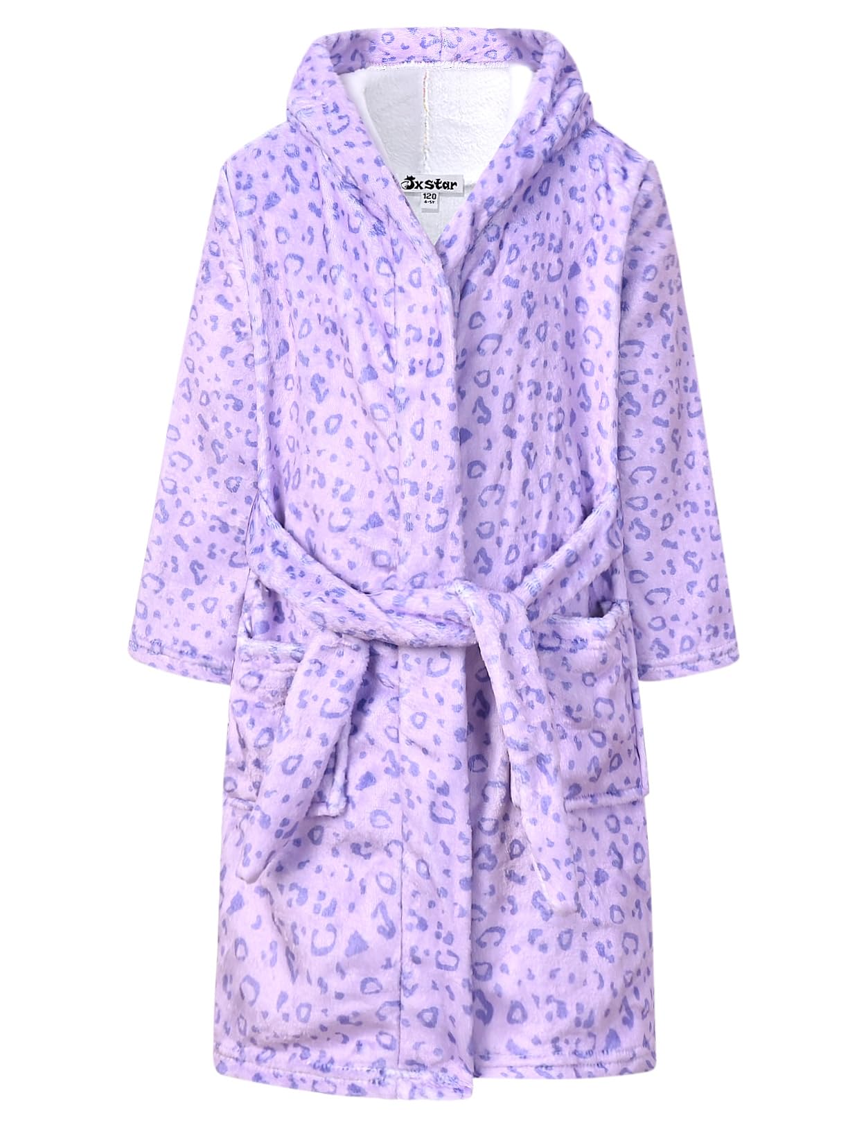 Jxstar Girls Bathrobes Kids Hooded Robes Plush Soft Coral Fleece Leopard Pajamas Sleepwear,Size 6 7